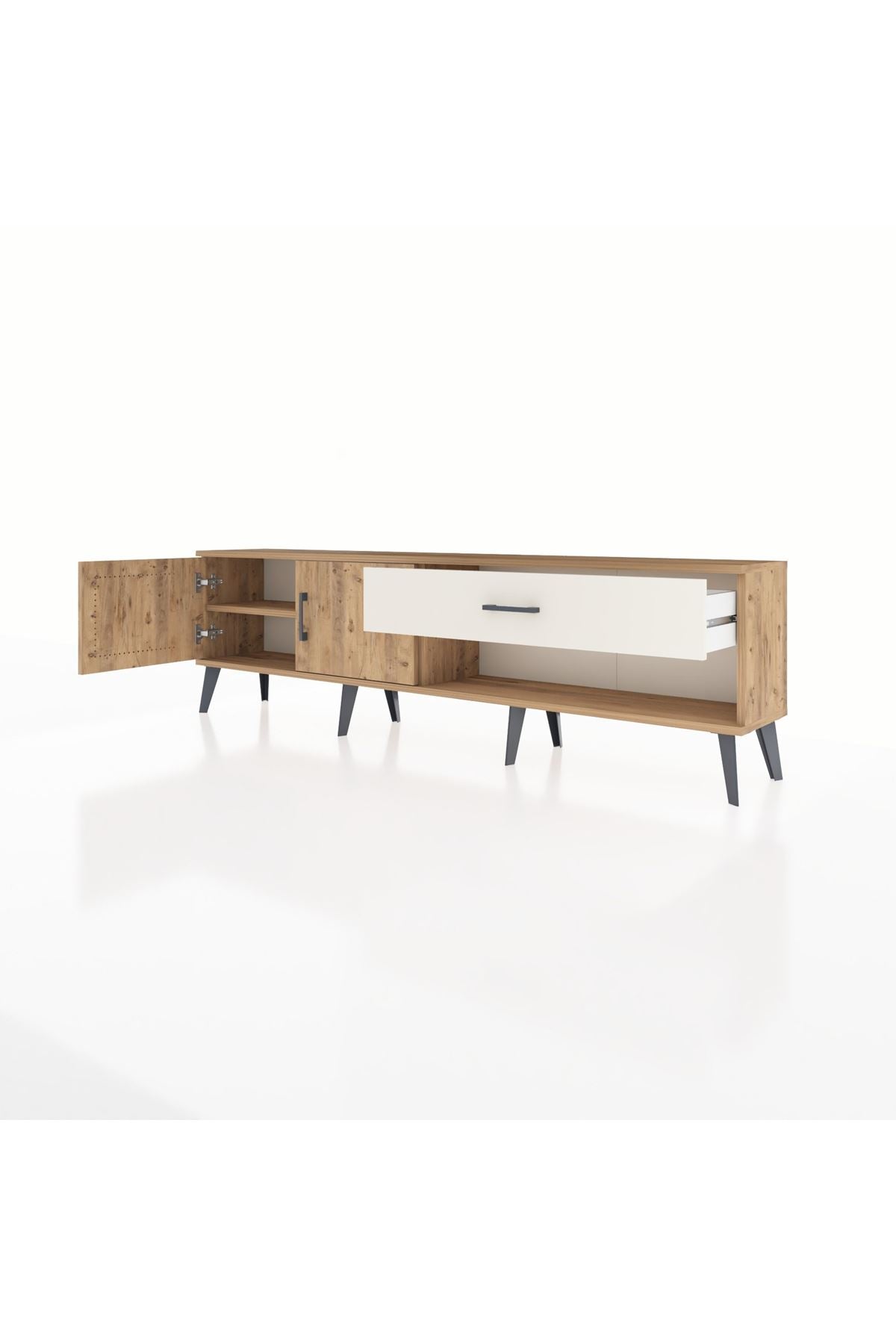 Arges TV Ünitesi Tek Raflı Tek Çekmeceli 2 Kapaklı 176x30x51 Çam-Çam/Aytaşı