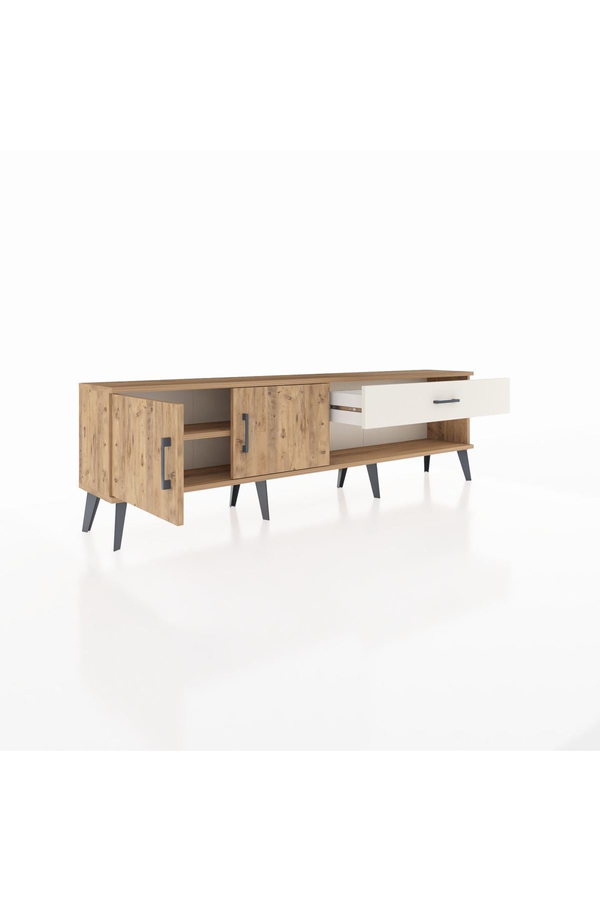 Arges TV Ünitesi Tek Raflı Tek Çekmeceli 2 Kapaklı 176x30x51 Çam-Çam/Aytaşı