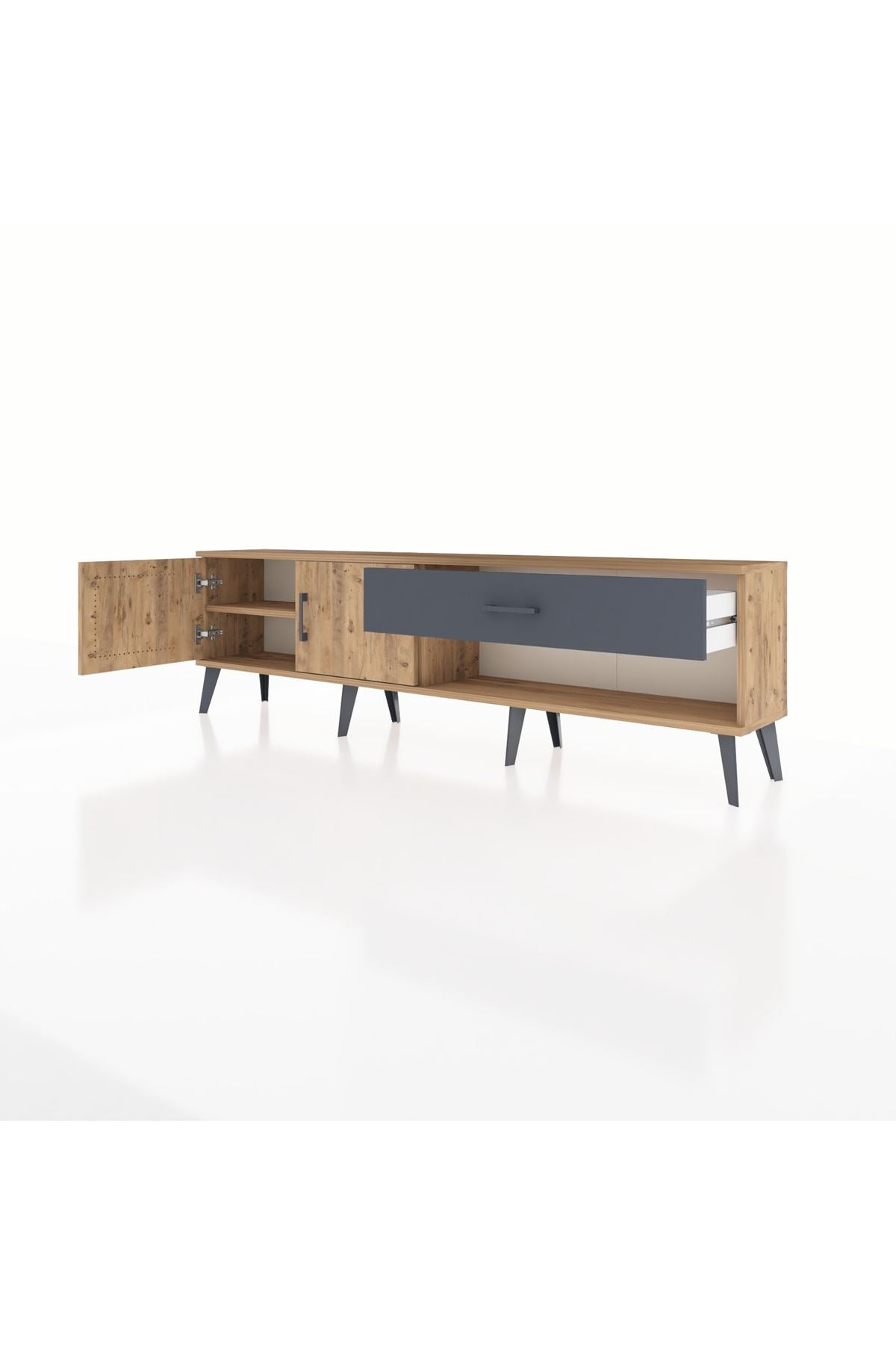 Arges TV Ünitesi Tek Raflı Tek Çekmeceli 2 Kapaklı 176x30x51 Çam-Çam/Antrasit