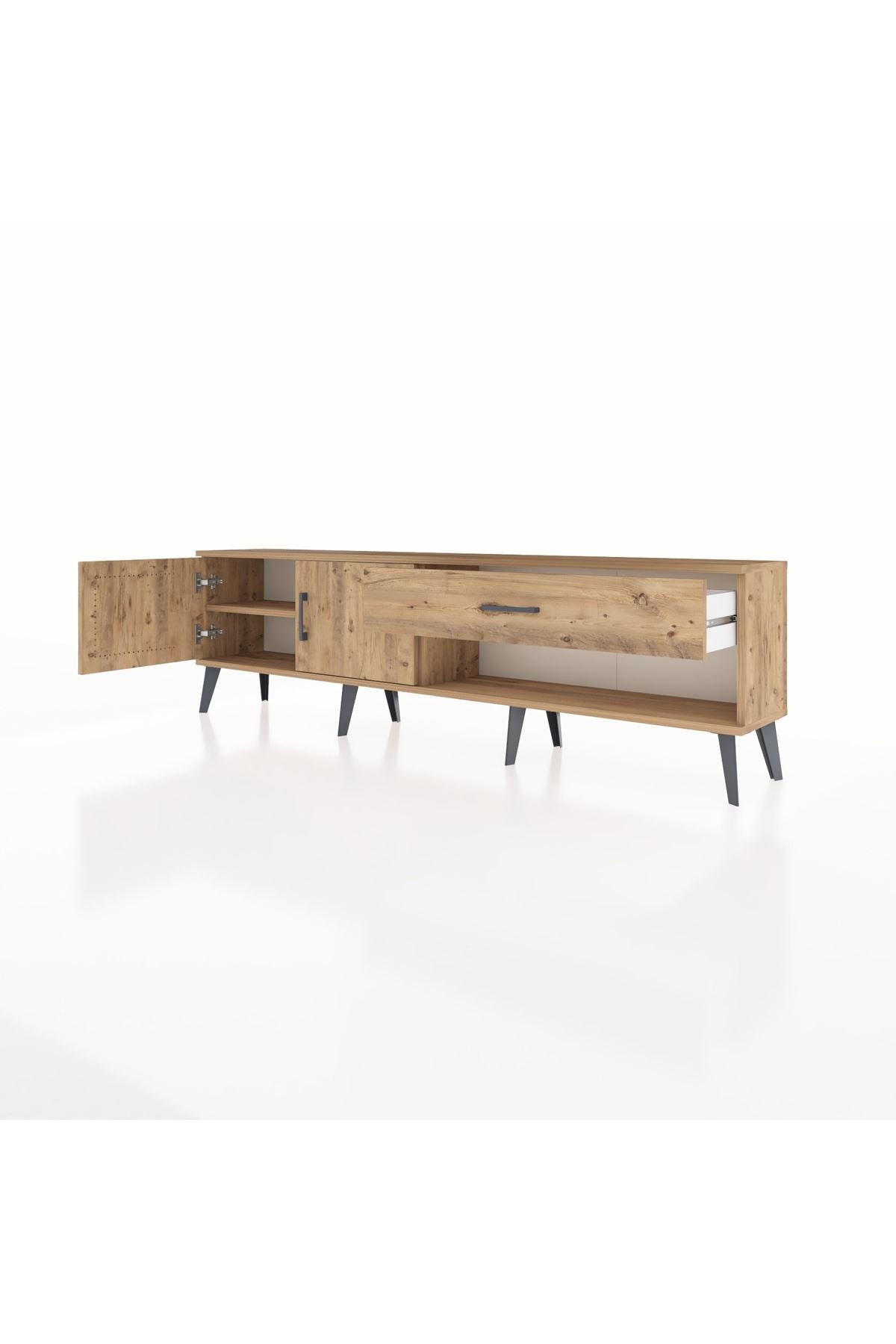Arges TV Ünitesi Tek Raflı Tek Çekmeceli 2 Kapaklı 176x30x51 Çam-Çam/Çam