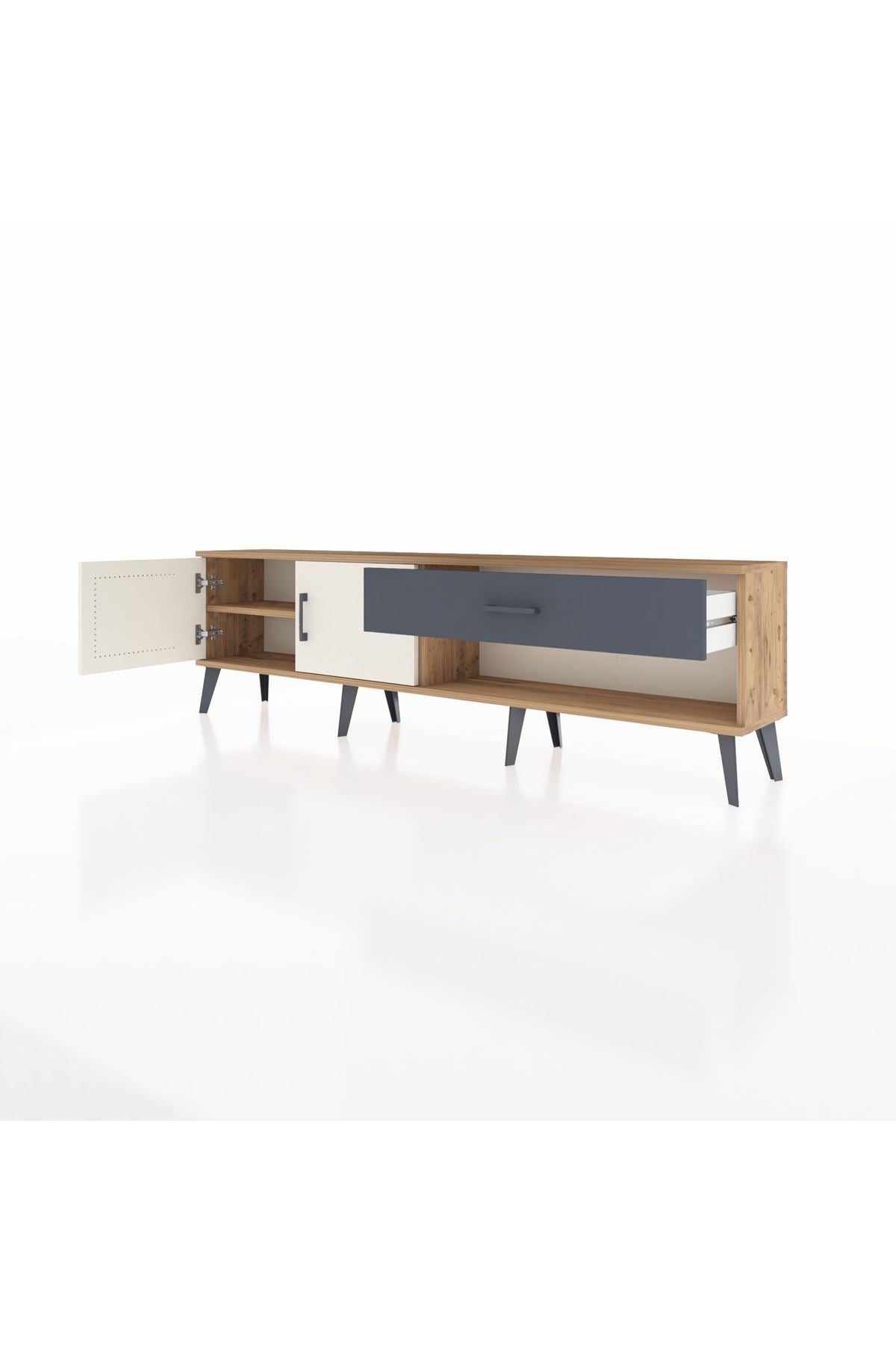 Arges TV Ünitesi Tek Raflı Tek Çekmeceli 2 Kapaklı 176x30x51 Çam-Aytaşı/Antrasit