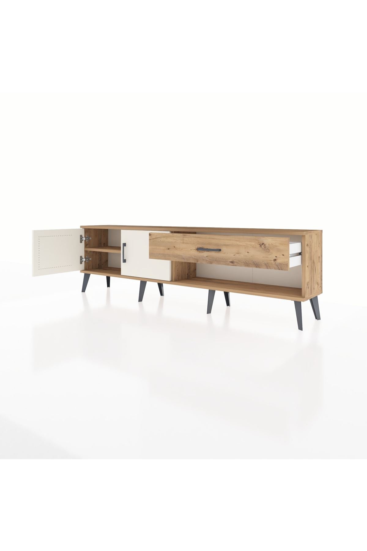 Arges TV Ünitesi Tek Raflı Tek Çekmeceli 2 Kapaklı 176x30x51 Çam-Aytaşı/Çam
