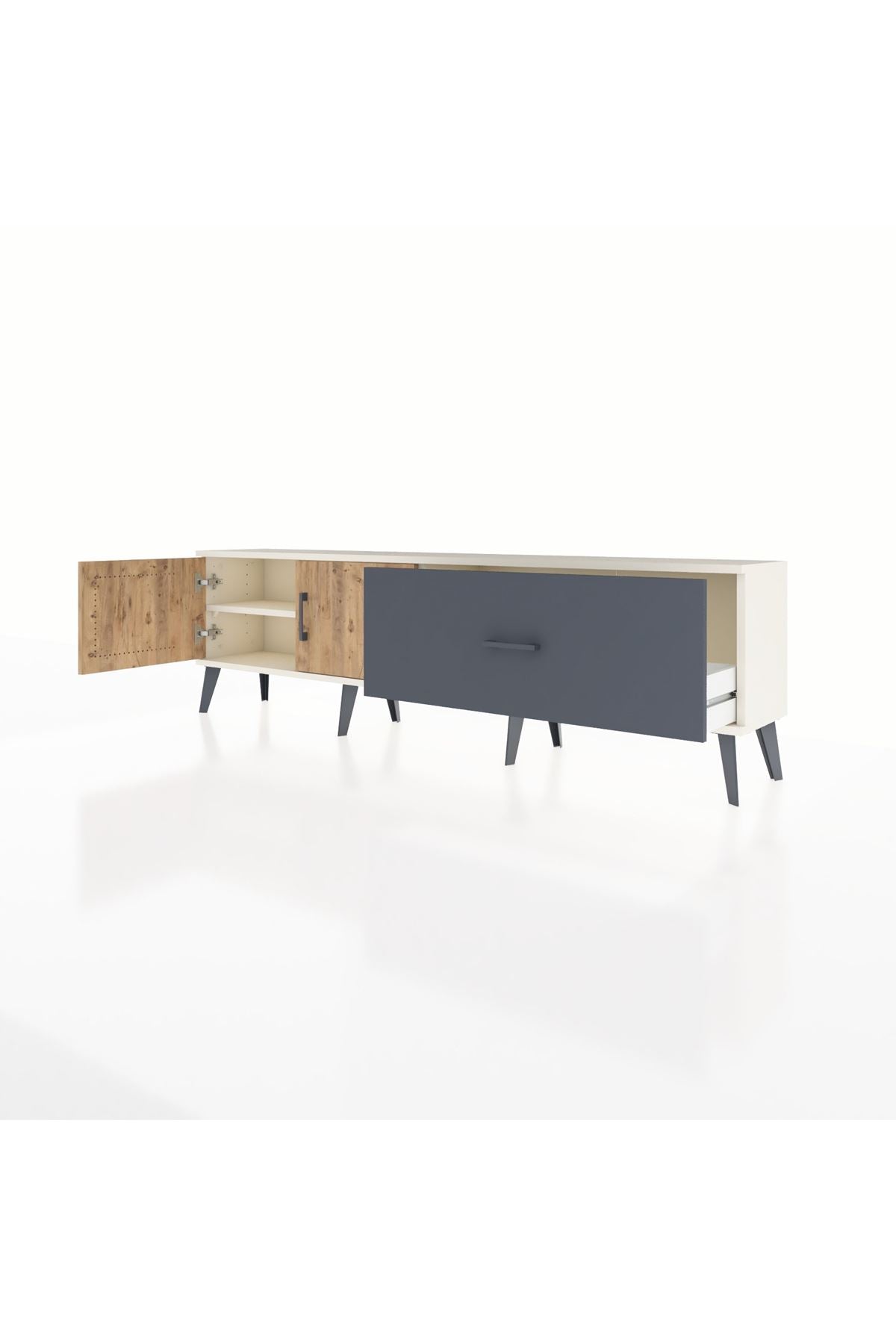 Arges TV Ünitesi Tek Raflı Tek Çekmeceli 2 Kapaklı 176x30x51 Aytaşı-Çam/Antrasit