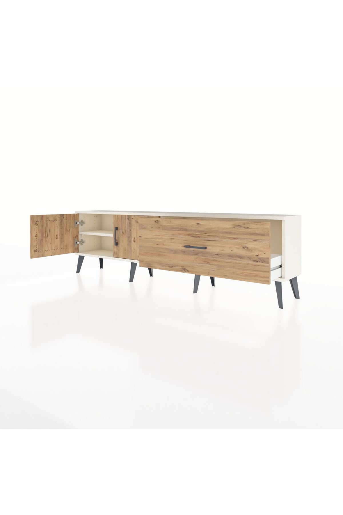 Arges TV Ünitesi Tek Raflı Tek Çekmeceli 2 Kapaklı 176x30x51 Aytaşı-Çam/Çam