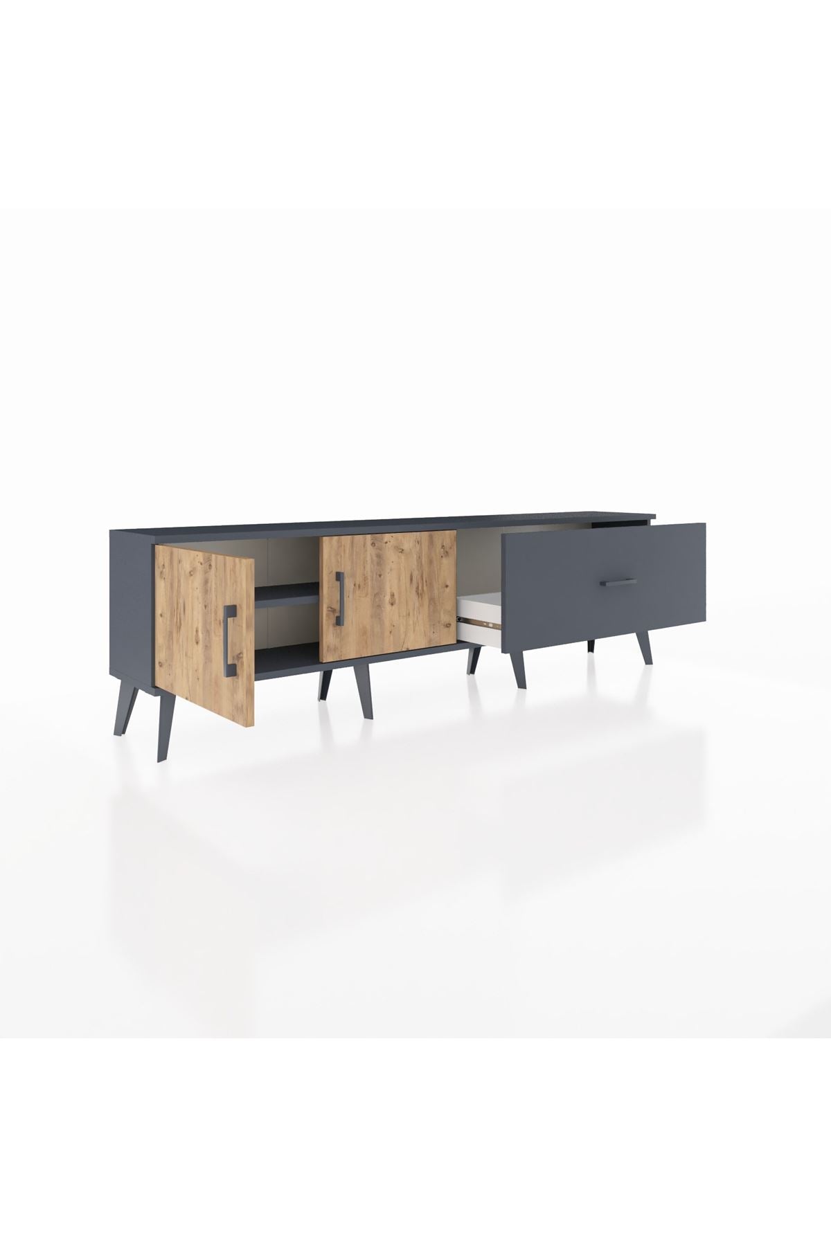 Arges TV Ünitesi Tek Raflı Tek Çekmeceli 2 Kapaklı 176x30x51 Antrasit-Çam/Antrasit