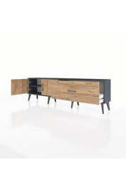 Arges TV Ünitesi Tek Raflı Tek Çekmeceli 2 Kapaklı 176x30x51 Antrasit-Çam/Çam