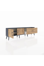 Arges TV Ünitesi Tek Raflı Tek Çekmeceli 2 Kapaklı 176x30x51 Antrasit-Çam/Çam