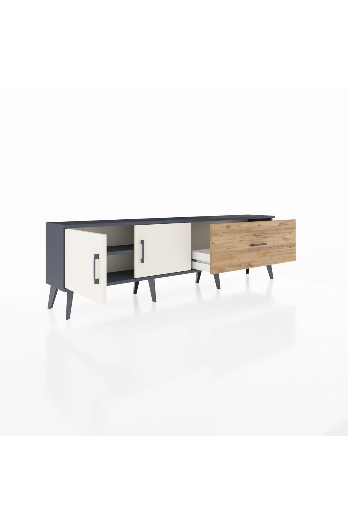 Arges TV Ünitesi Tek Raflı Tek Çekmeceli 2 Kapaklı 176x30x51 Antrasit-Aytaşı/Çam