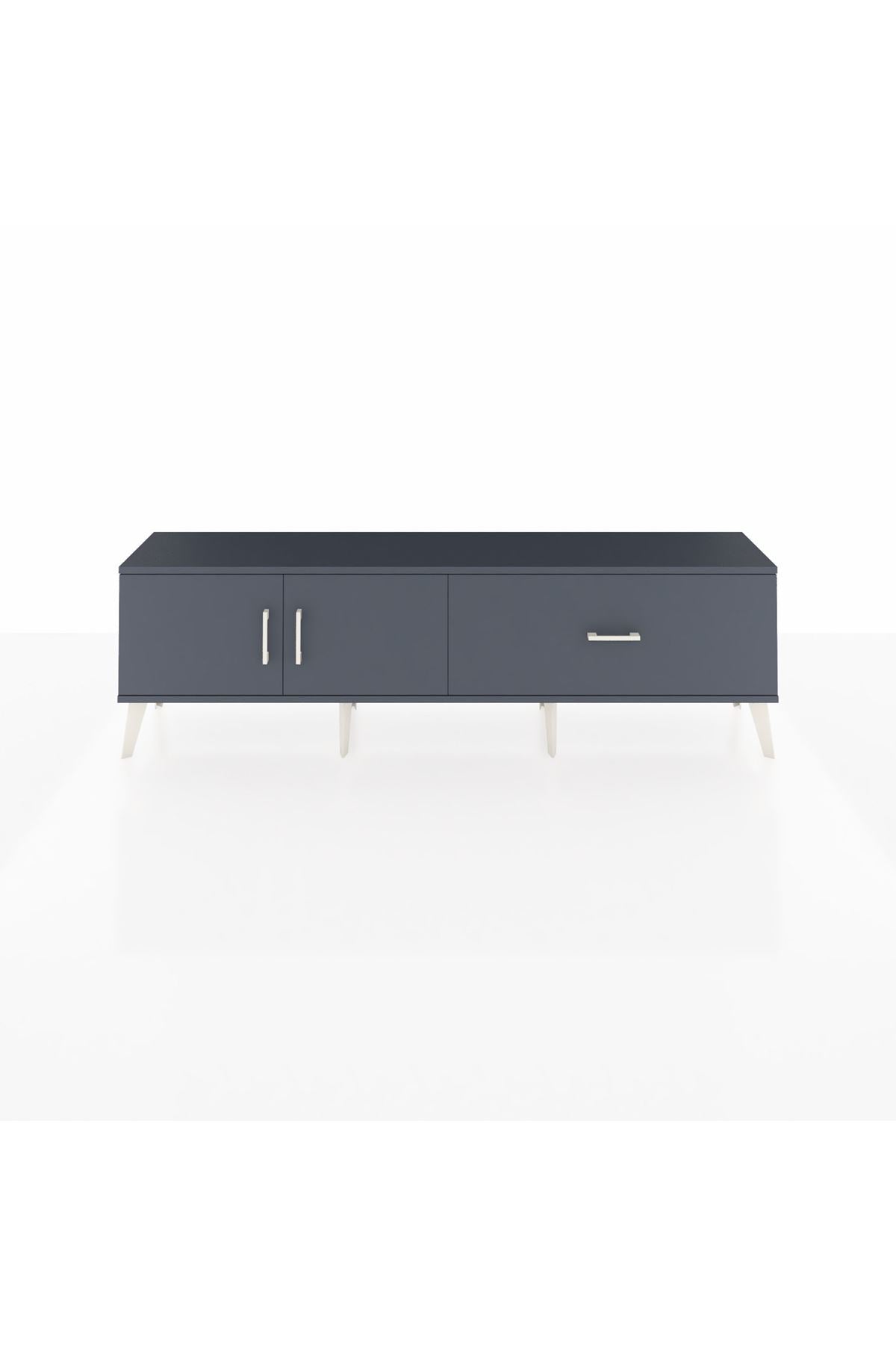 Arges TV Ünitesi Tek Raflı Tek Çekmeceli 2 Kapaklı 176x30x51 Antrasit-Antrasit/Antrasit