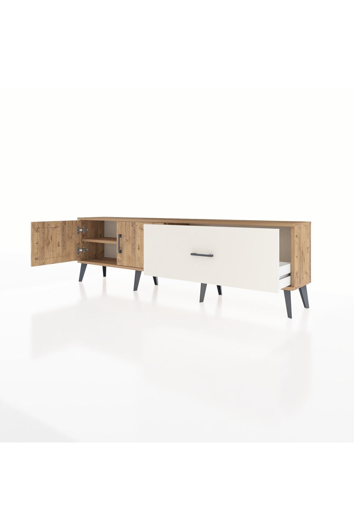 Arges TV Ünitesi Tek Raflı Tek Çekmeceli 2 Kapaklı 176x30x51 Çam-Çam/Aytaşı