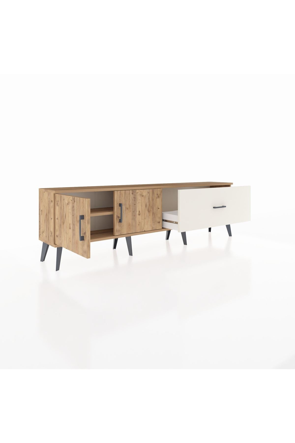 Arges TV Ünitesi Tek Raflı Tek Çekmeceli 2 Kapaklı 176x30x51 Çam-Çam/Aytaşı