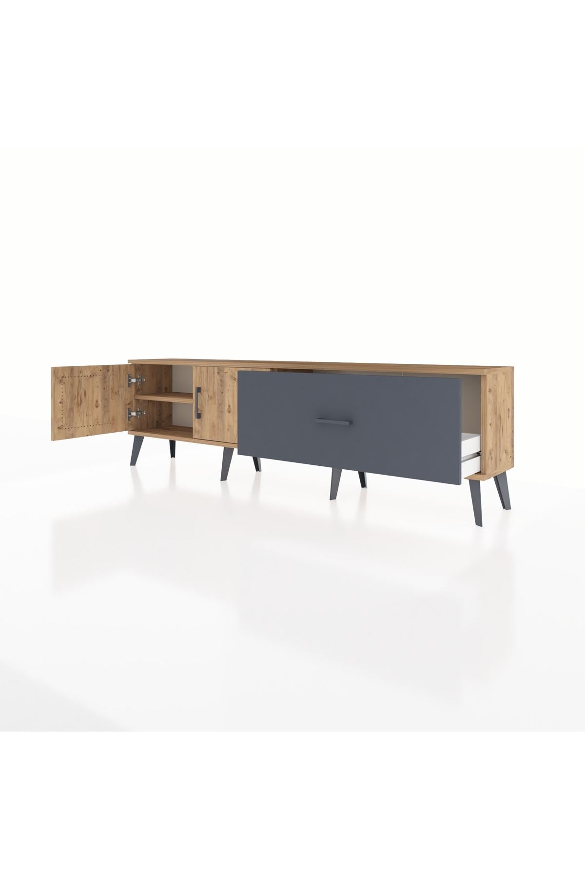 Arges TV Ünitesi Tek Raflı Tek Çekmeceli 2 Kapaklı 176x30x51 Çam-Çam/Antrasit