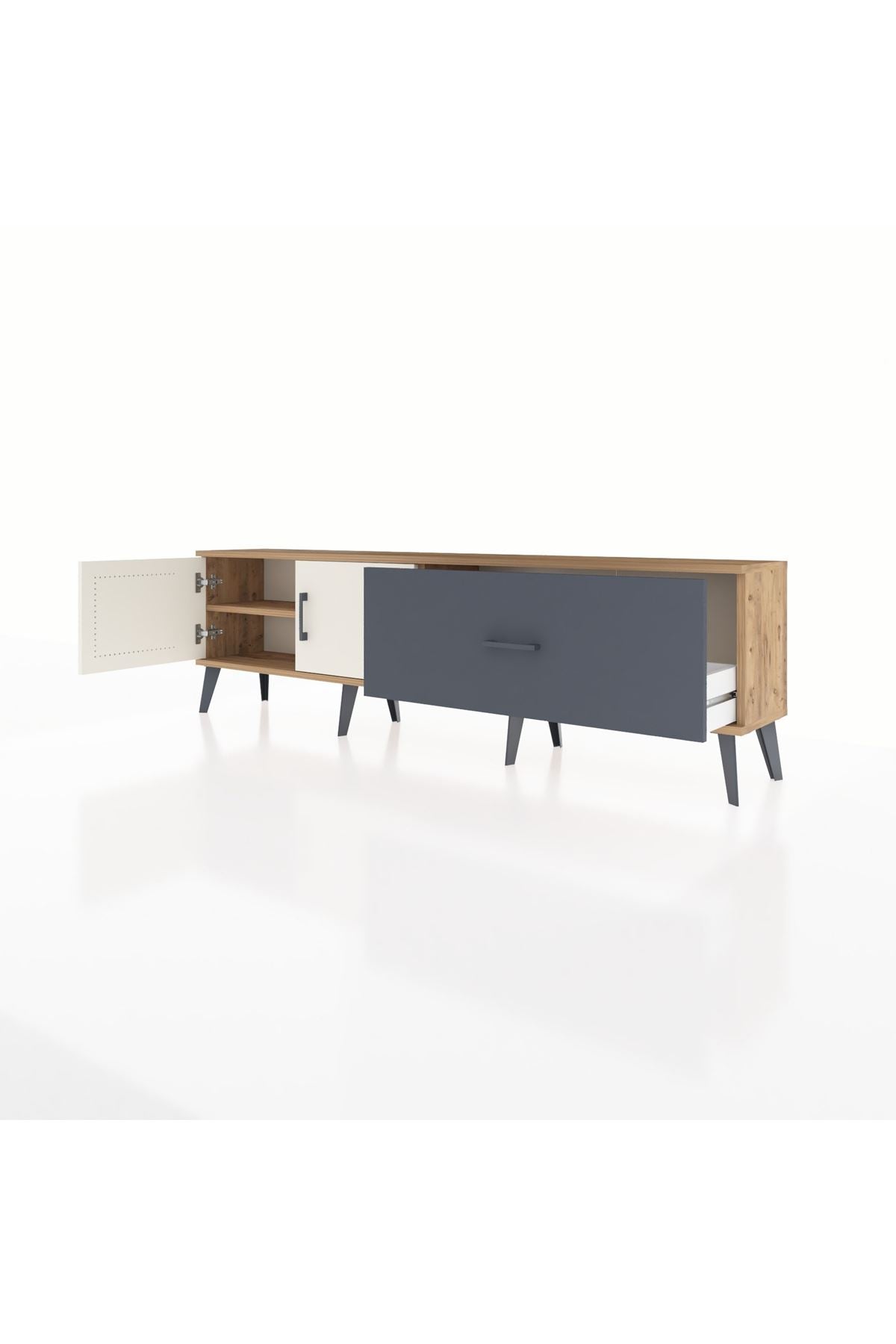 Arges TV Ünitesi Tek Raflı Tek Çekmeceli 2 Kapaklı 176x30x51 Çam-Aytaşı/Antrasit