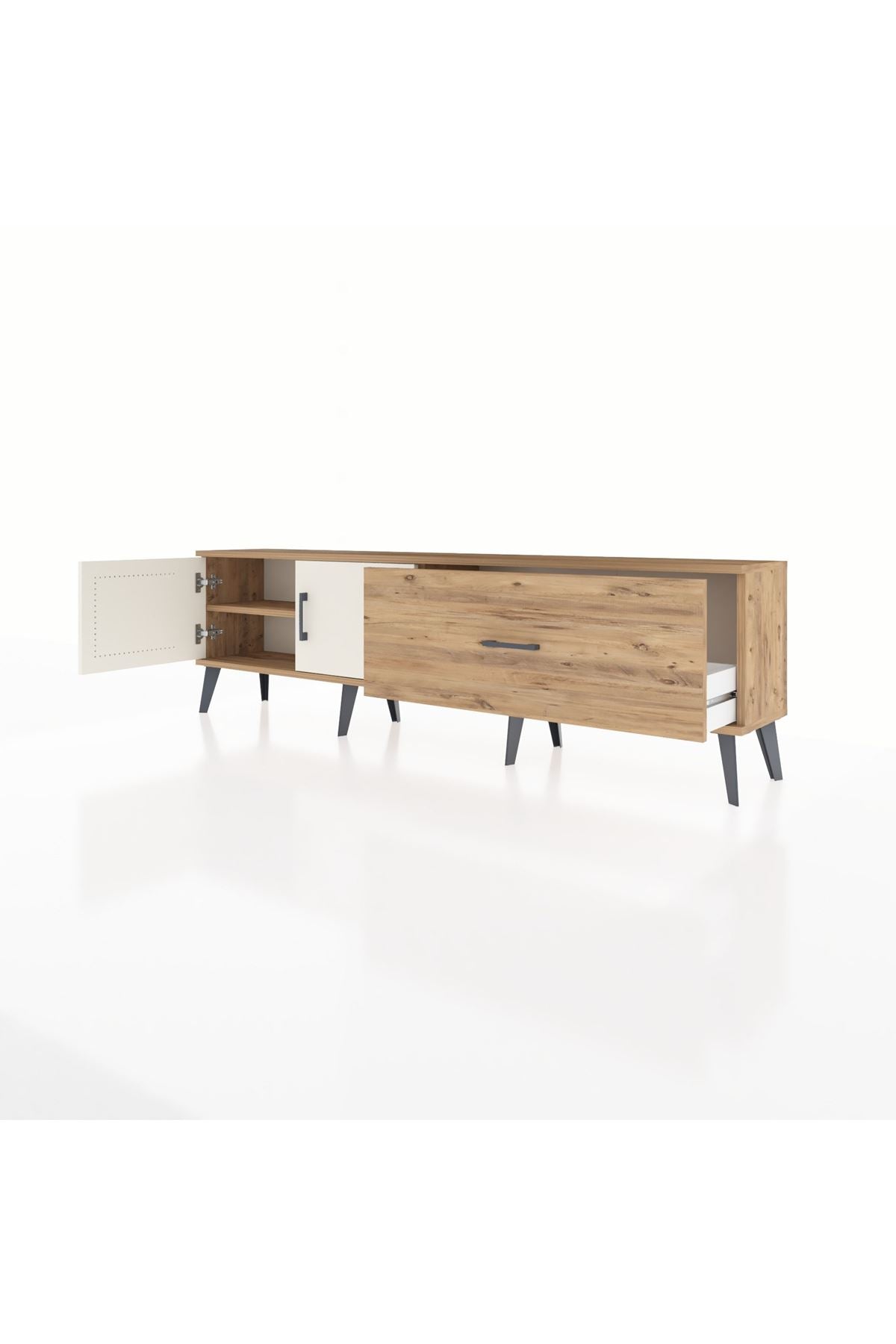 Arges TV Ünitesi Tek Raflı Tek Çekmeceli 2 Kapaklı 176x30x51 Çam-Aytaşı/Çam