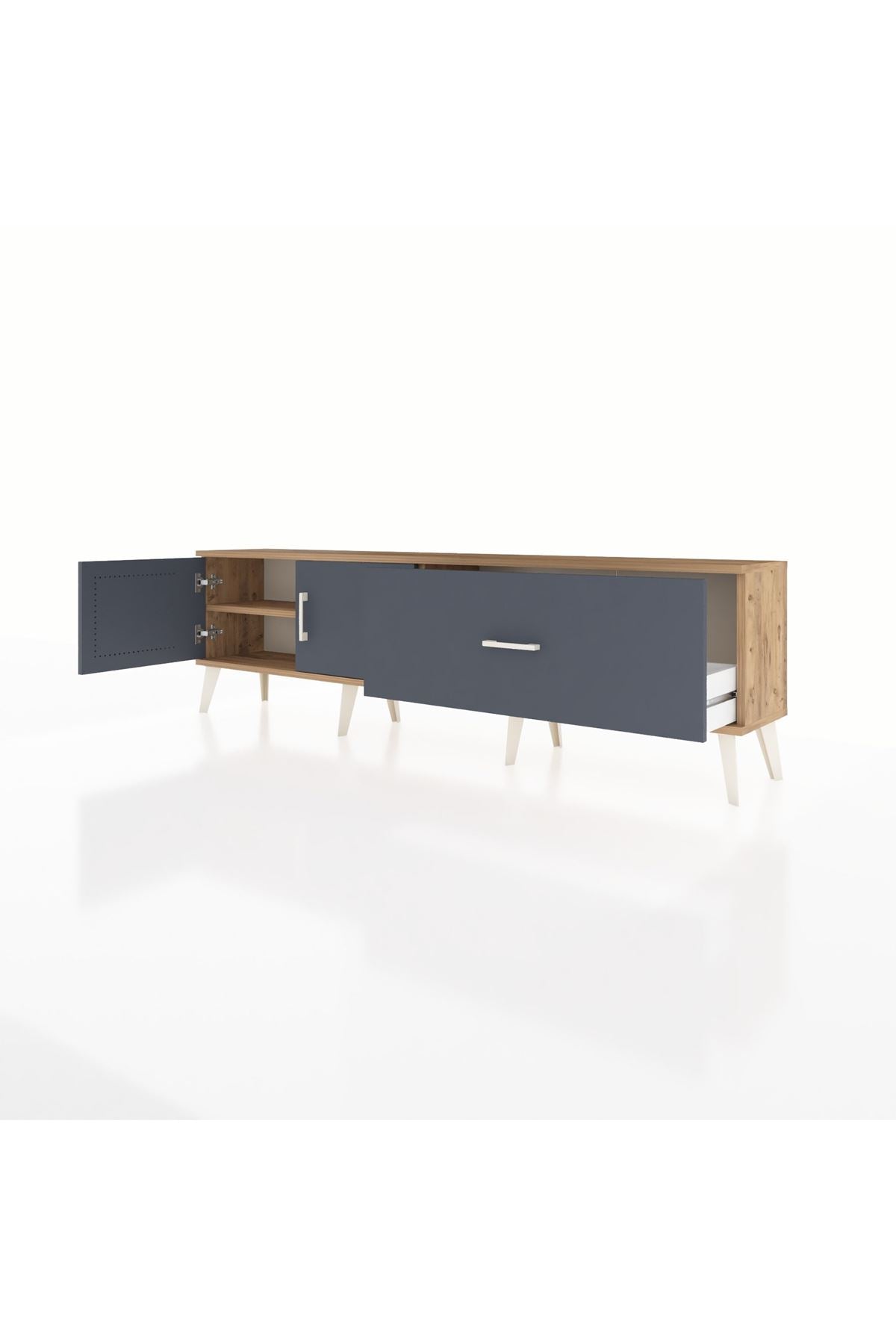Arges TV Ünitesi Tek Raflı Tek Çekmeceli 2 Kapaklı 176x30x51 Çam-Antrasit/Antrasit