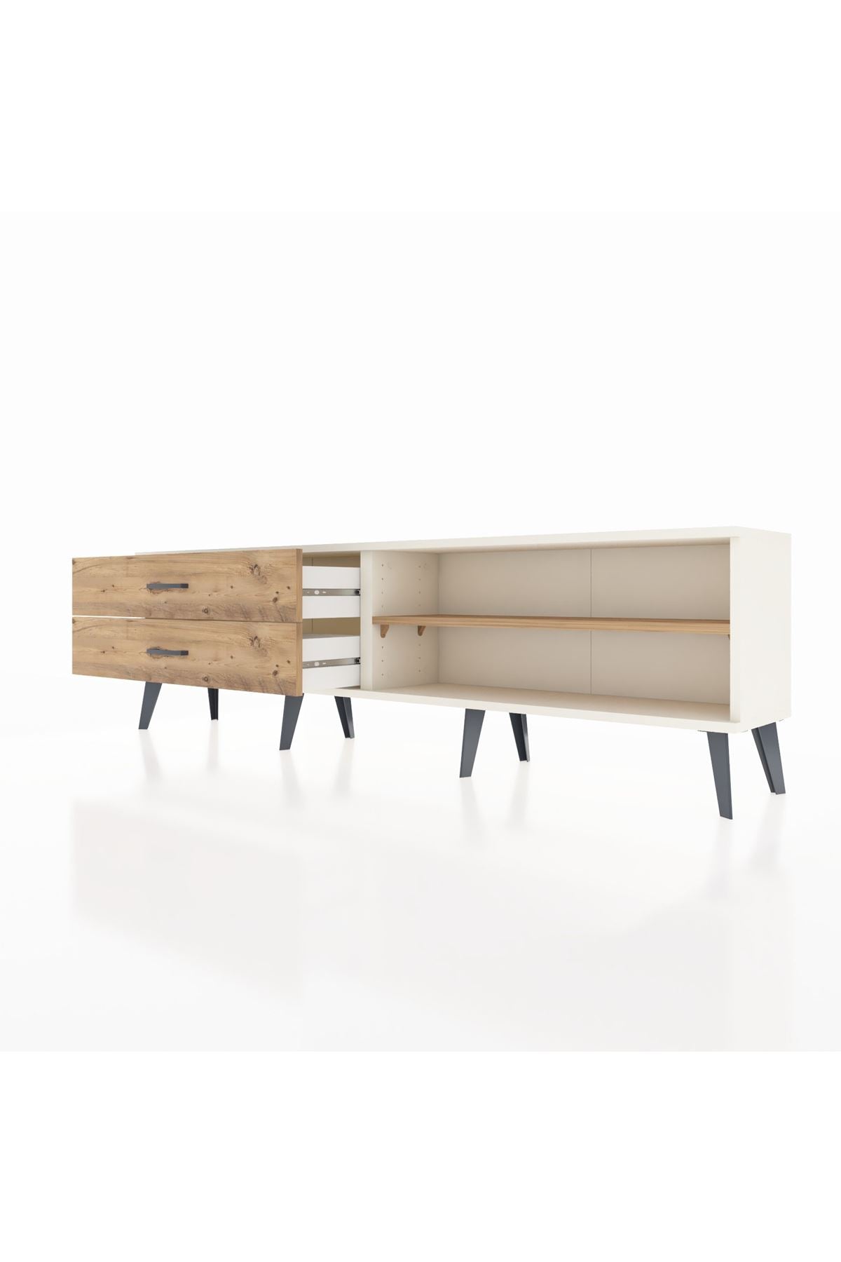 Arges TV Ünitesi Tek Raflı 2 Çekmeceli  176x30x51 Aytaşı-Çam/Çam