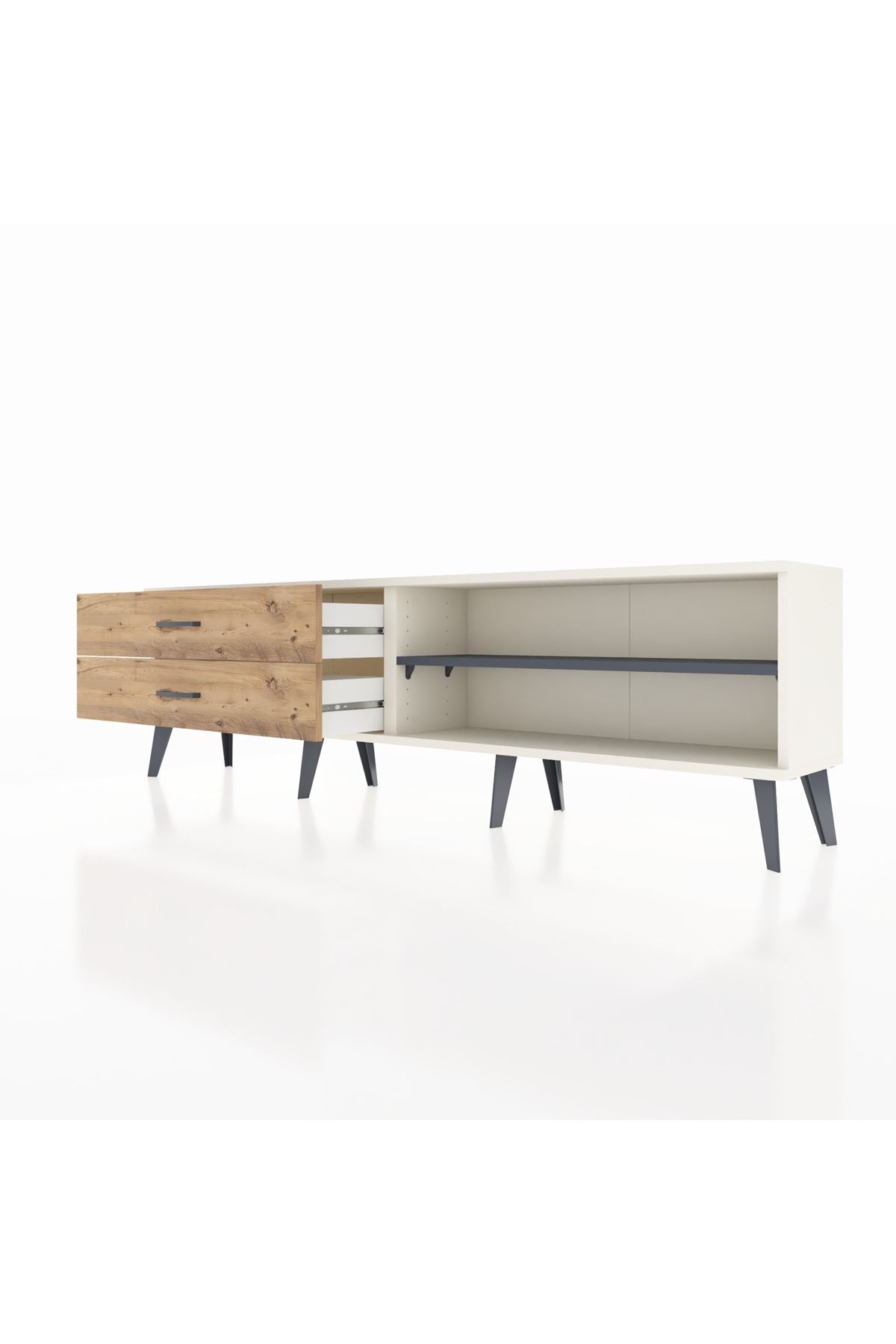 Arges TV Ünitesi Tek Raflı 2 Çekmeceli  176x30x51 Aytaşı-Antrasit/Çam