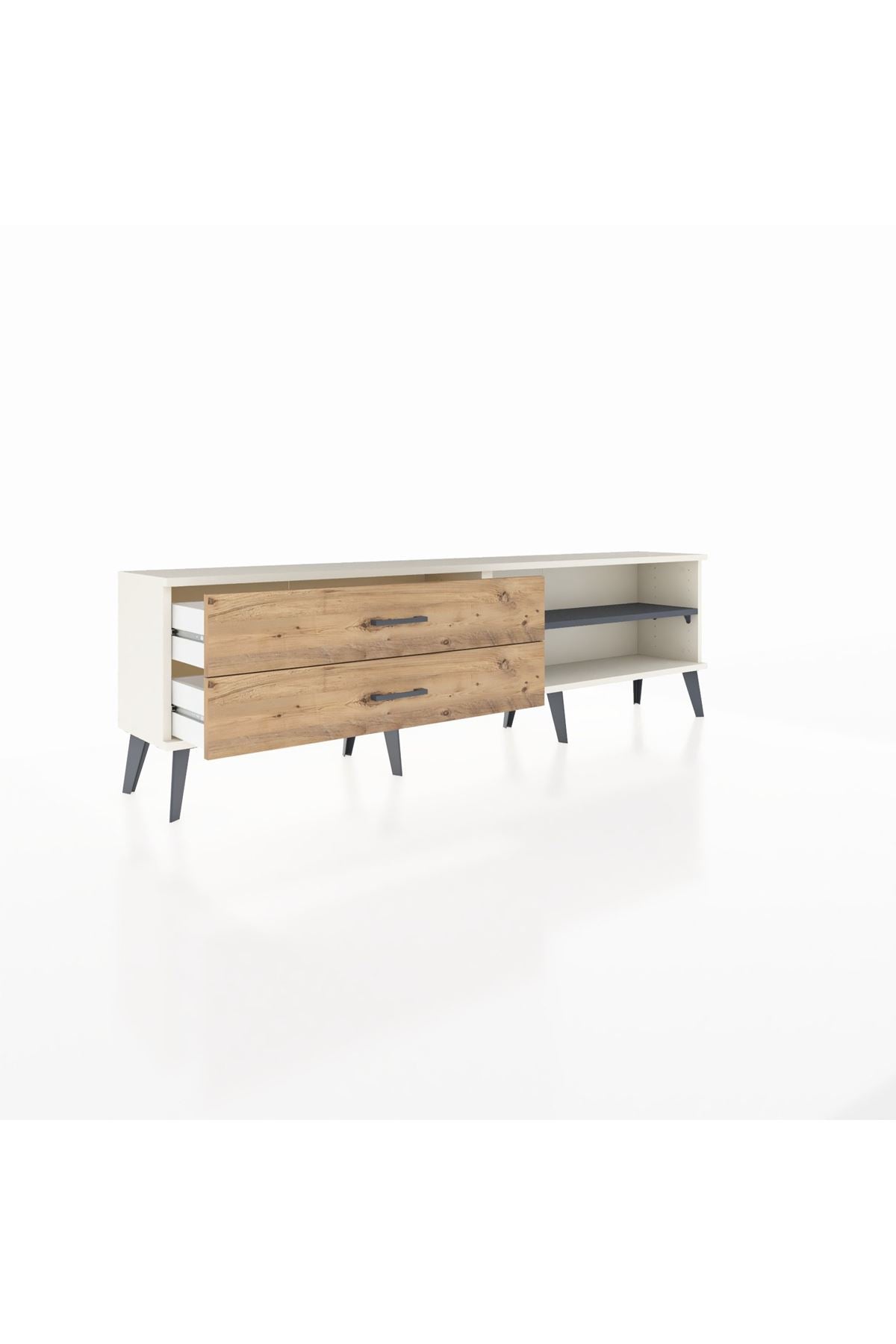 Arges TV Ünitesi Tek Raflı 2 Çekmeceli  176x30x51 Aytaşı-Antrasit/Çam