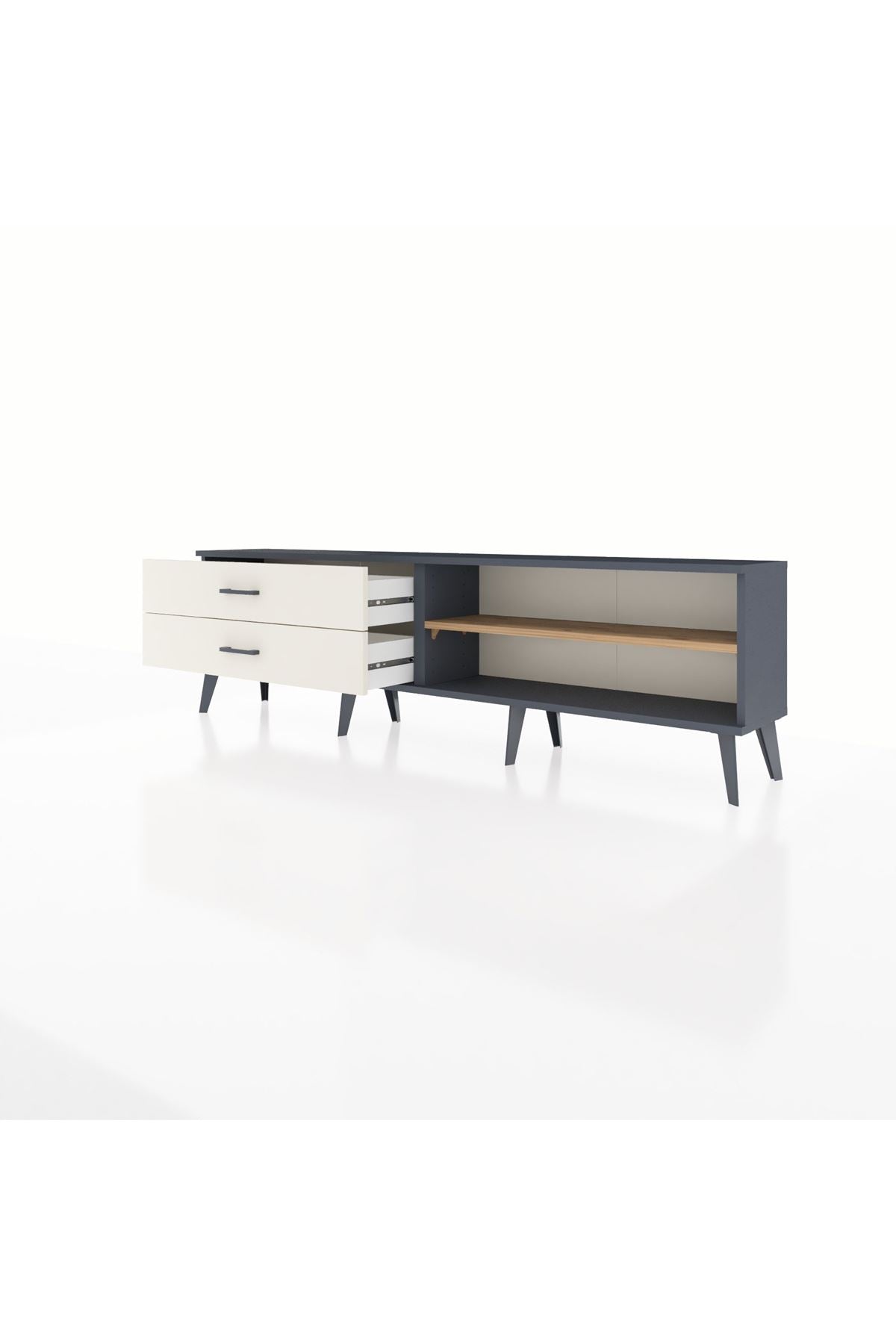 Arges TV Ünitesi Tek Raflı 2 Çekmeceli  176x30x51 Antrasit-Çam/Aytaşı