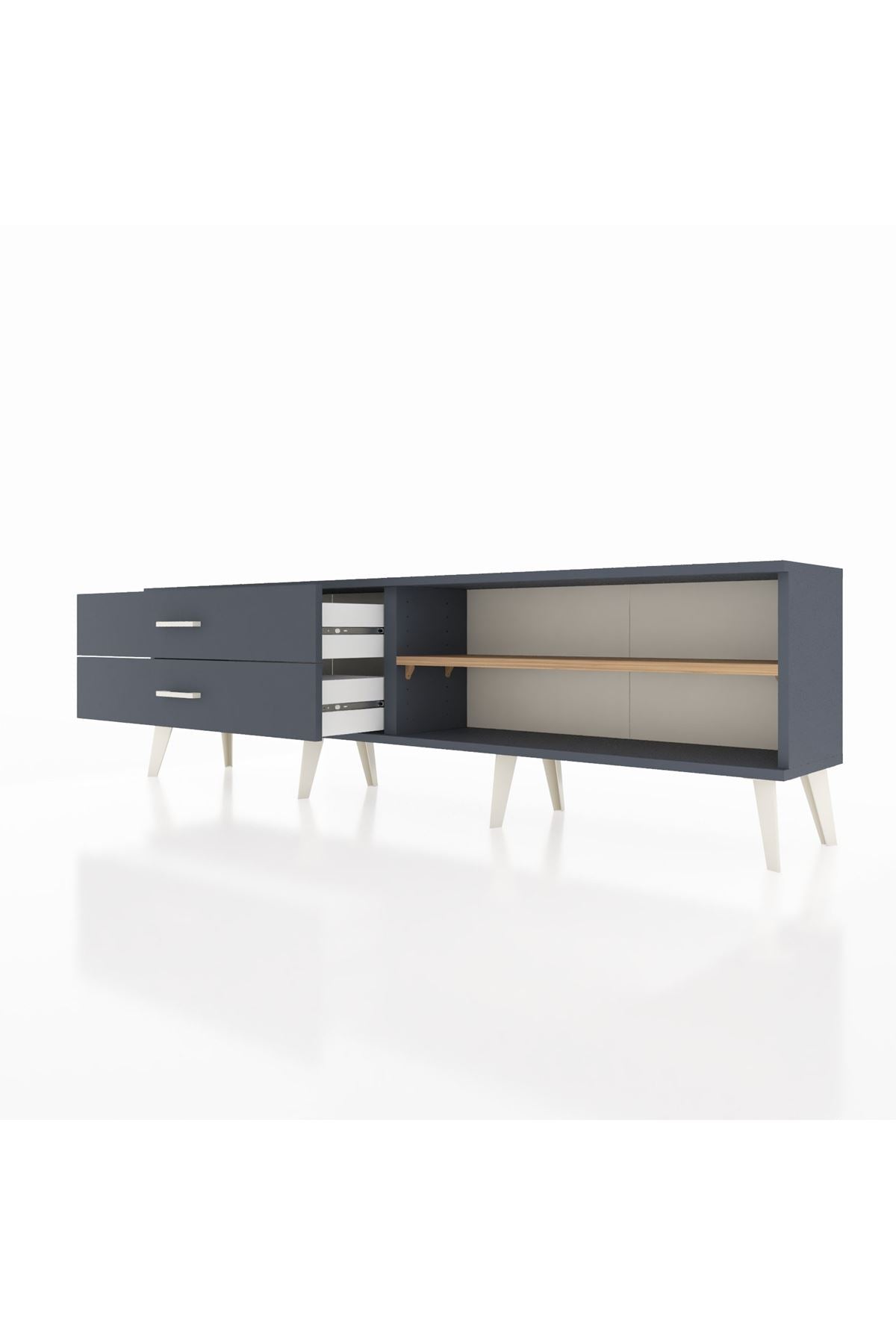 Arges TV Ünitesi Tek Raflı 2 Çekmeceli  176x30x51 Antrasit-Çam/Antrasit