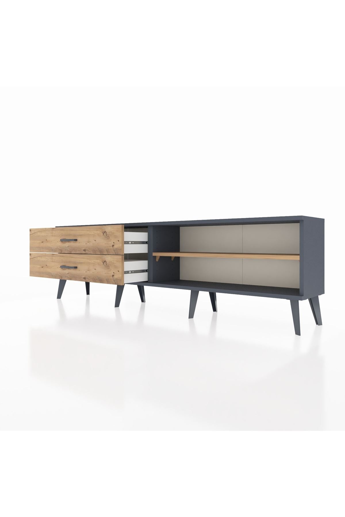 Arges TV Ünitesi Tek Raflı 2 Çekmeceli  176x30x51 Antrasit-Çam/Çam