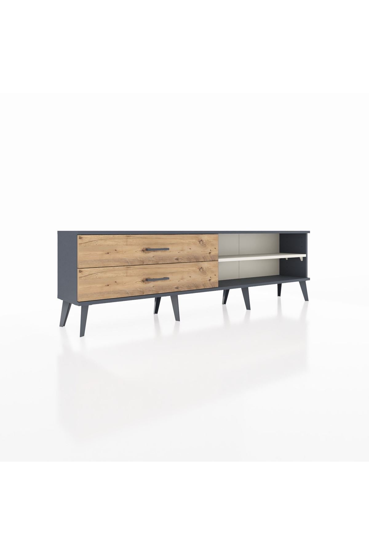 Arges TV Ünitesi Tek Raflı 2 Çekmeceli  176x30x51 Antrasit-Aytaşı/Çam