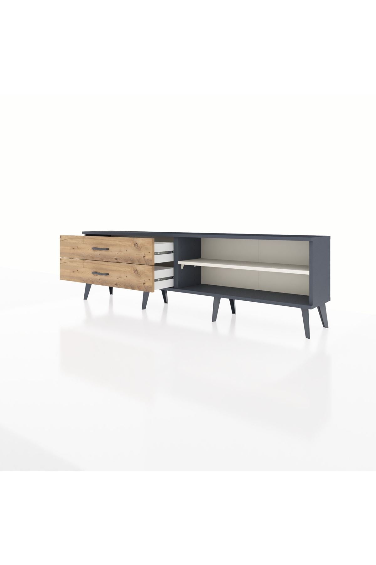 Arges TV Ünitesi Tek Raflı 2 Çekmeceli  176x30x51 Antrasit-Aytaşı/Çam