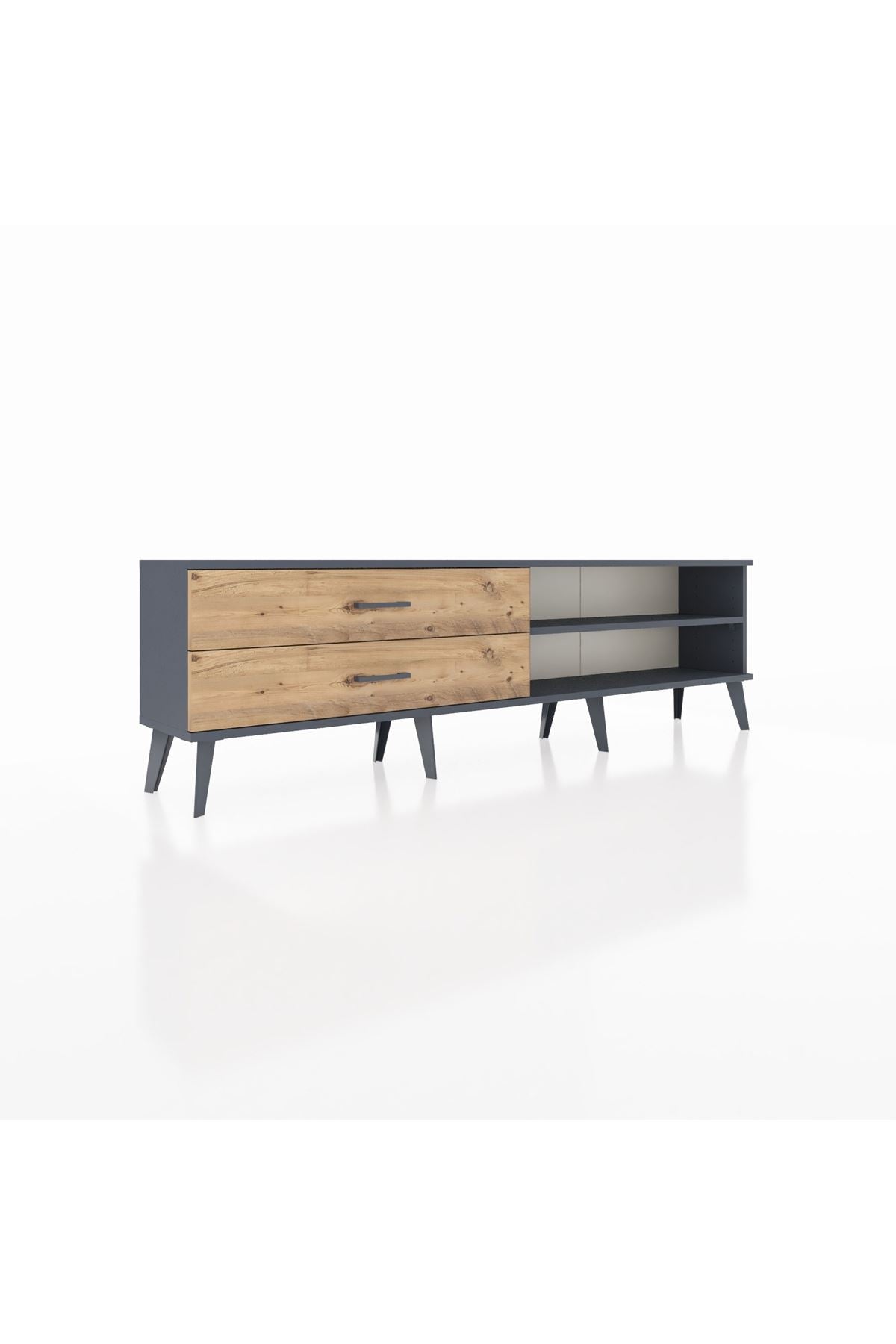 Arges TV Ünitesi Tek Raflı 2 Çekmeceli  176x30x51 Antrasit-Antrasit/Çam