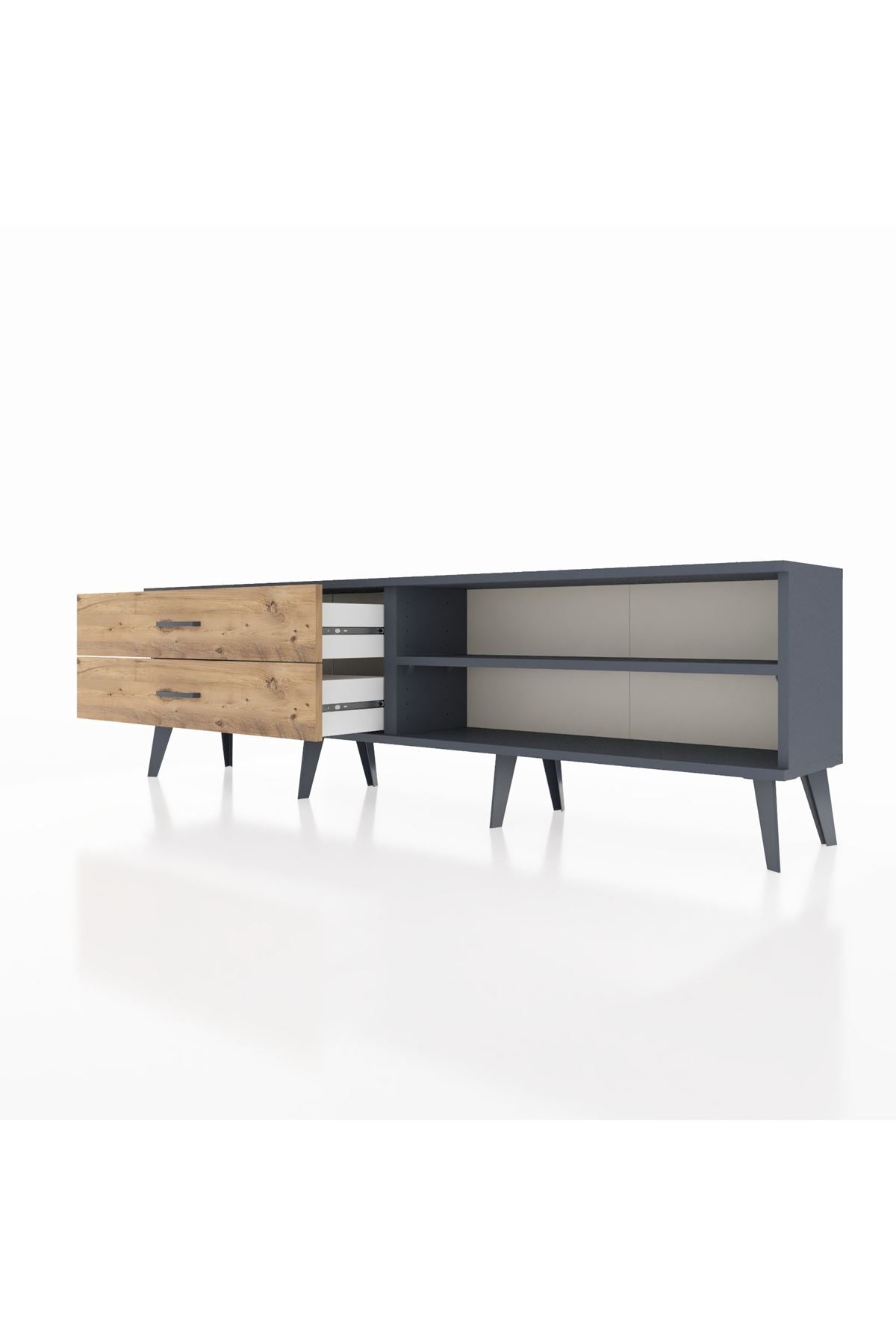 Arges TV Ünitesi Tek Raflı 2 Çekmeceli  176x30x51 Antrasit-Antrasit/Çam