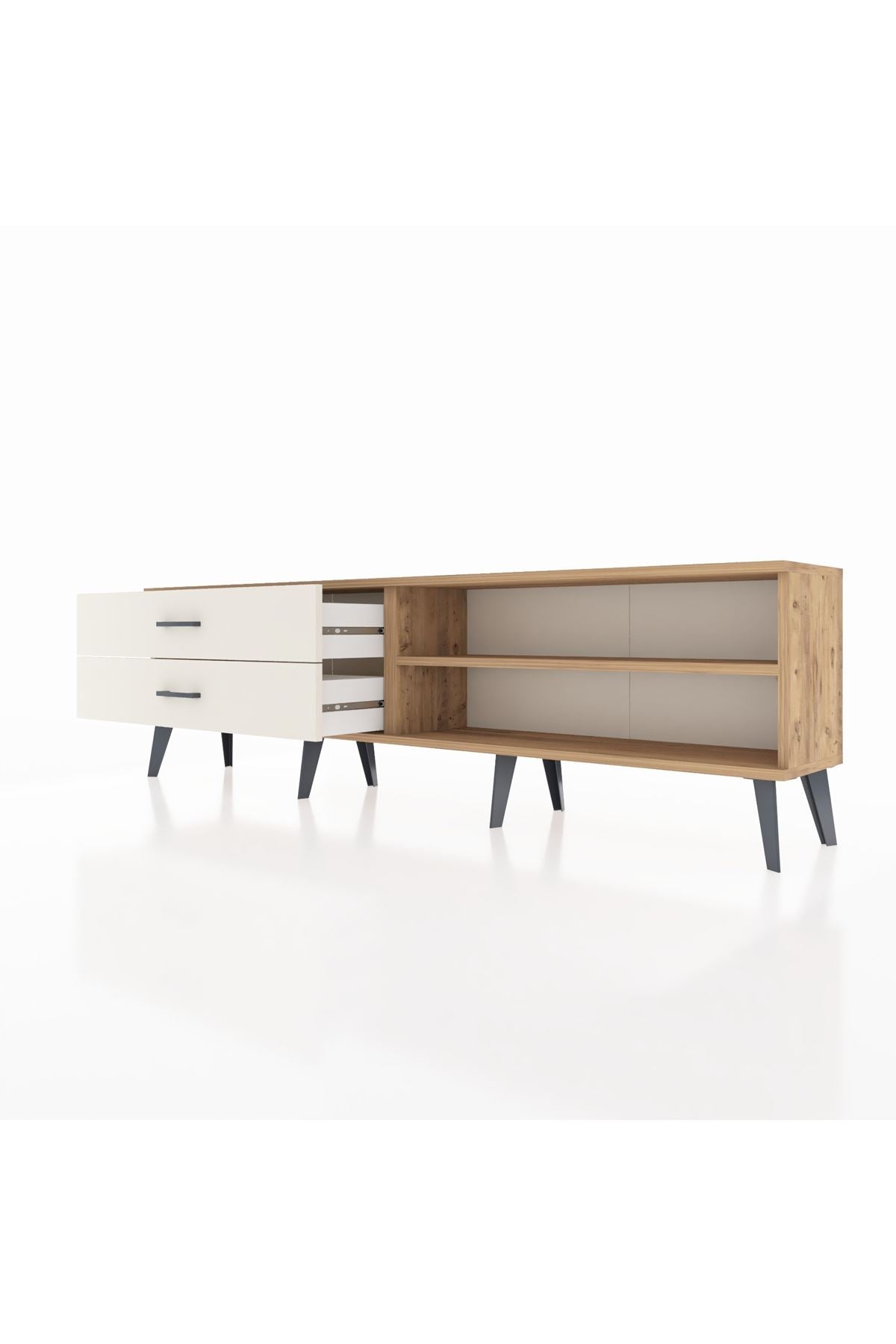 Arges TV Ünitesi Tek Raflı 2 Çekmeceli  176x30x51 Çam-Çam/Aytaşı