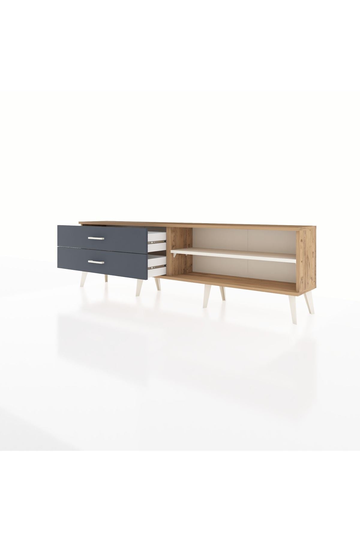 Arges TV Ünitesi Tek Raflı 2 Çekmeceli  176x30x51 Çam-Aytaşı/Antrasit