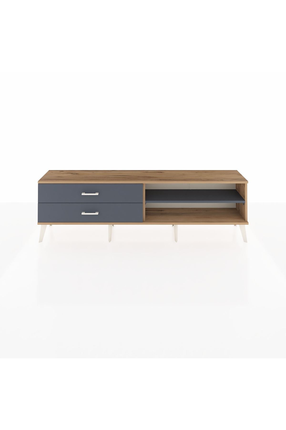 Arges TV Ünitesi Tek Raflı 2 Çekmeceli  176x30x51 Çam-Antrasit/Antrasit