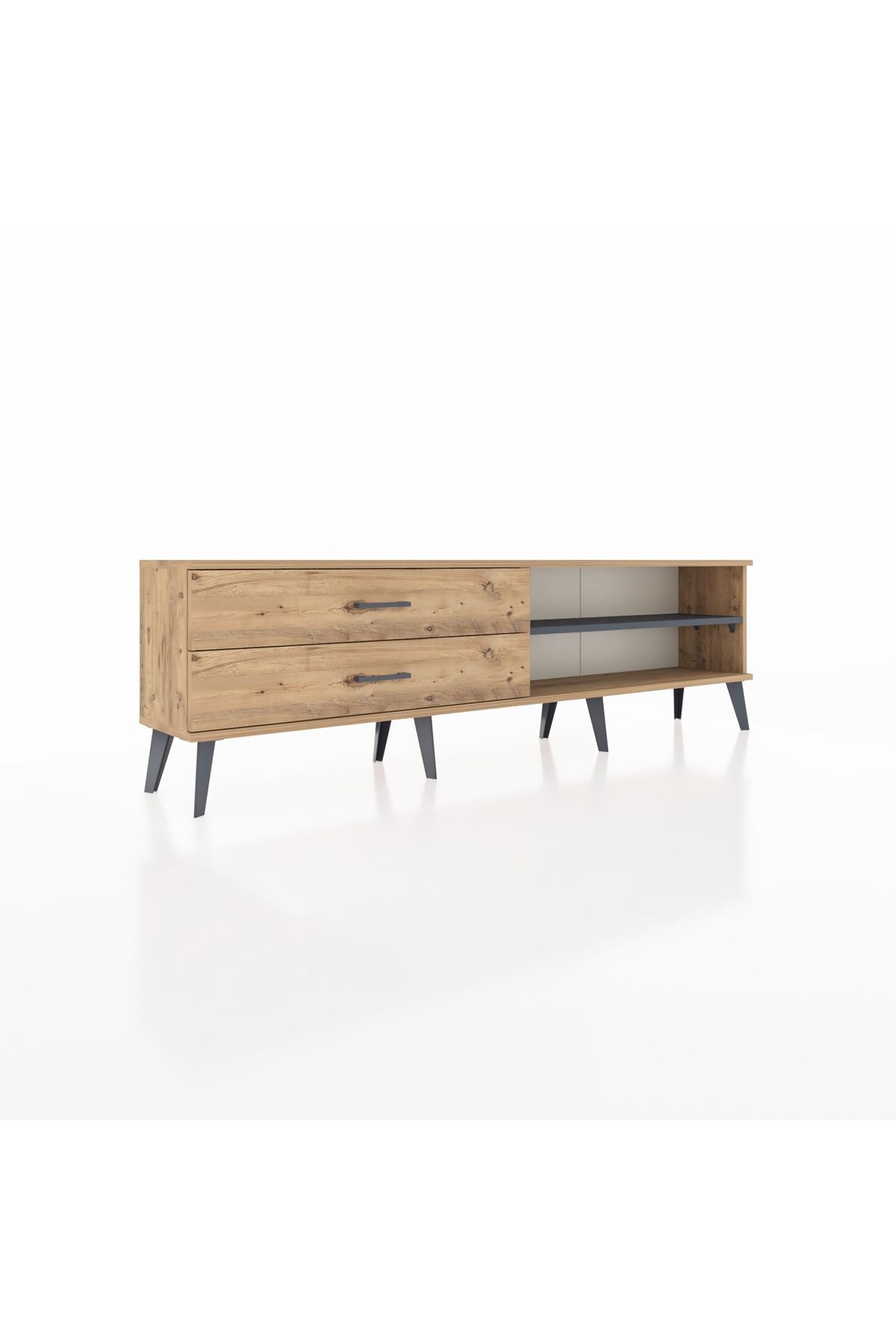 Arges TV Ünitesi Tek Raflı 2 Çekmeceli  176x30x51 Çam-Antrasit/Çam