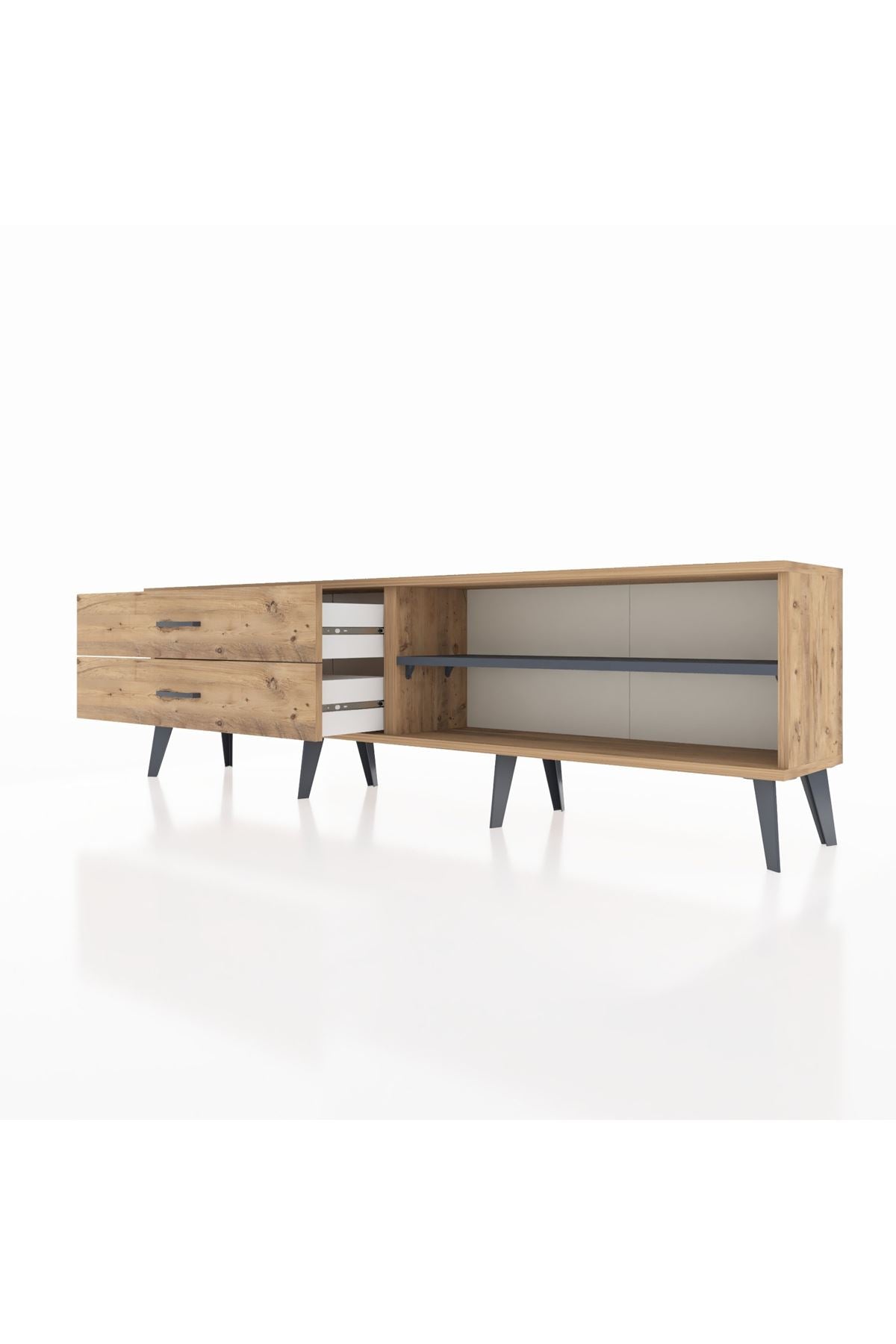 Arges TV Ünitesi Tek Raflı 2 Çekmeceli  176x30x51 Çam-Antrasit/Çam