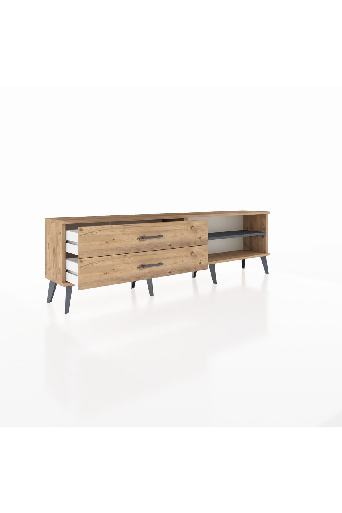 Arges TV Ünitesi Tek Raflı 2 Çekmeceli  176x30x51 Çam-Antrasit/Çam