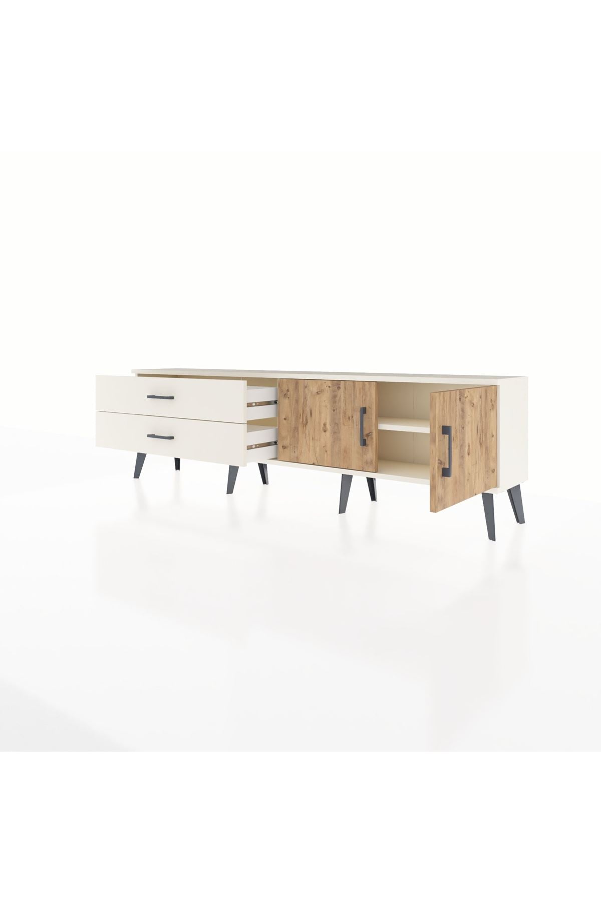 Arges TV Ünitesi Tek Raflı 2 Çekmeceli 2 Kapaklı 176x30x51 Aytaşı-Çam/Aytaşı