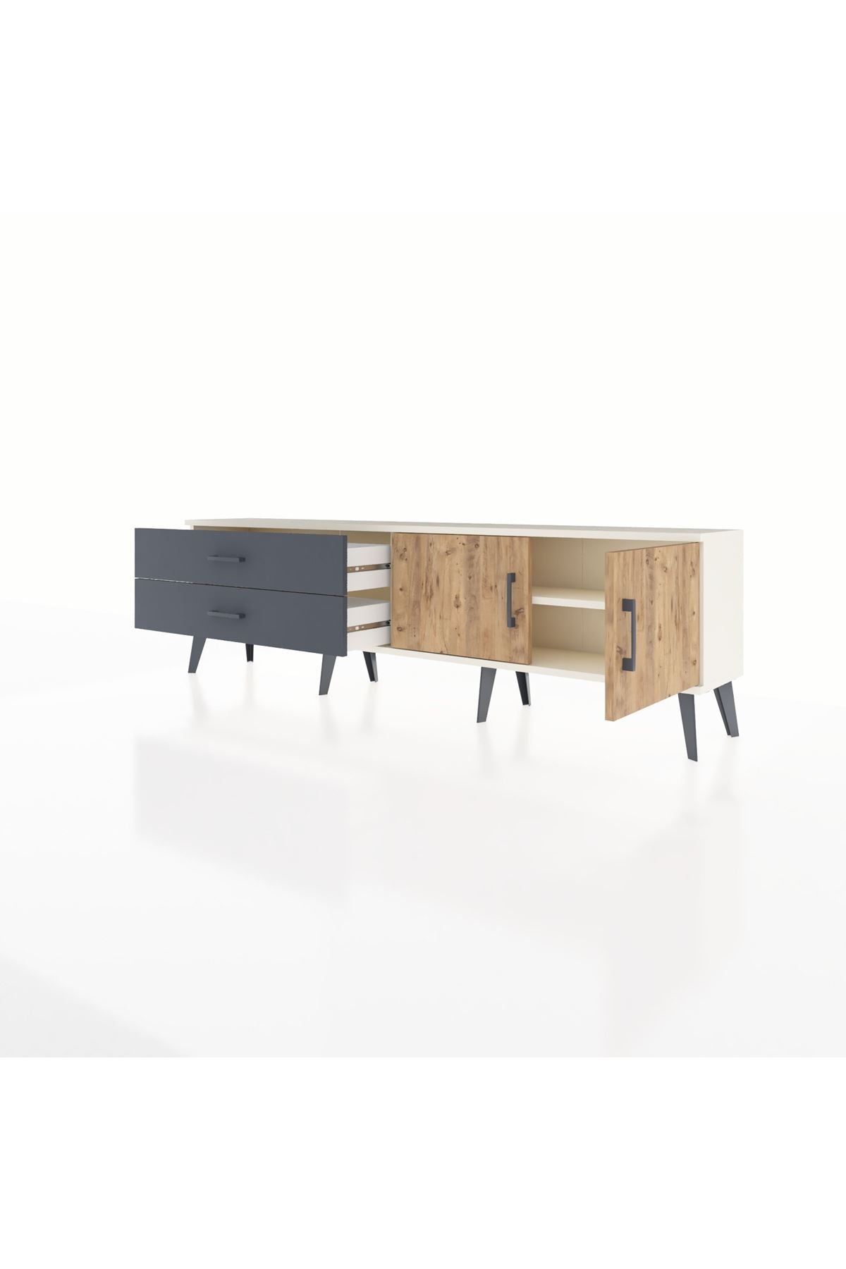 Arges TV Ünitesi Tek Raflı 2 Çekmeceli 2 Kapaklı 176x30x51 Aytaşı-Çam/Antrasit