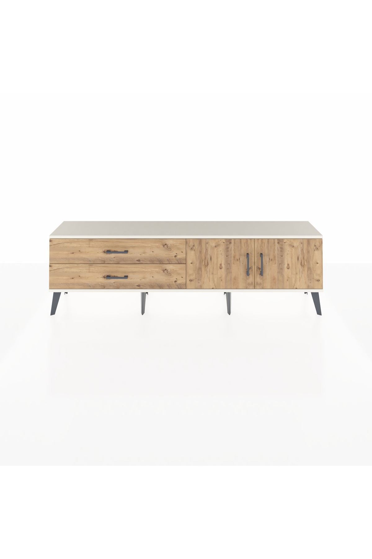 Arges TV Ünitesi Tek Raflı 2 Çekmeceli 2 Kapaklı 176x30x51 Aytaşı-Çam/Çam