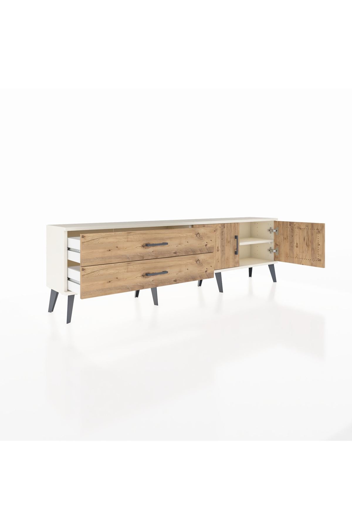 Arges TV Ünitesi Tek Raflı 2 Çekmeceli 2 Kapaklı 176x30x51 Aytaşı-Çam/Çam