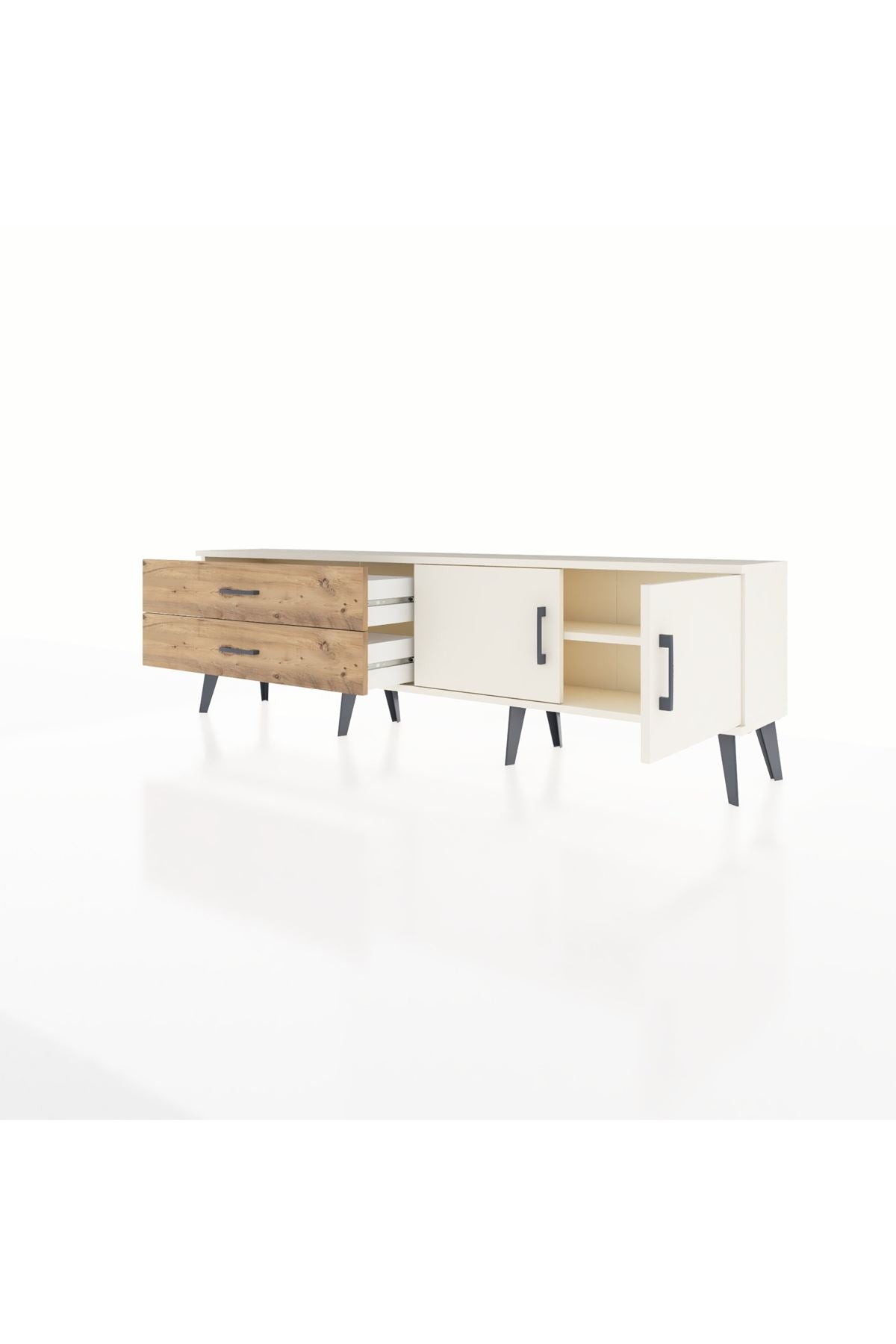 Arges TV Ünitesi Tek Raflı 2 Çekmeceli 2 Kapaklı 176x30x51 Aytaşı-Aytaşı/Çam