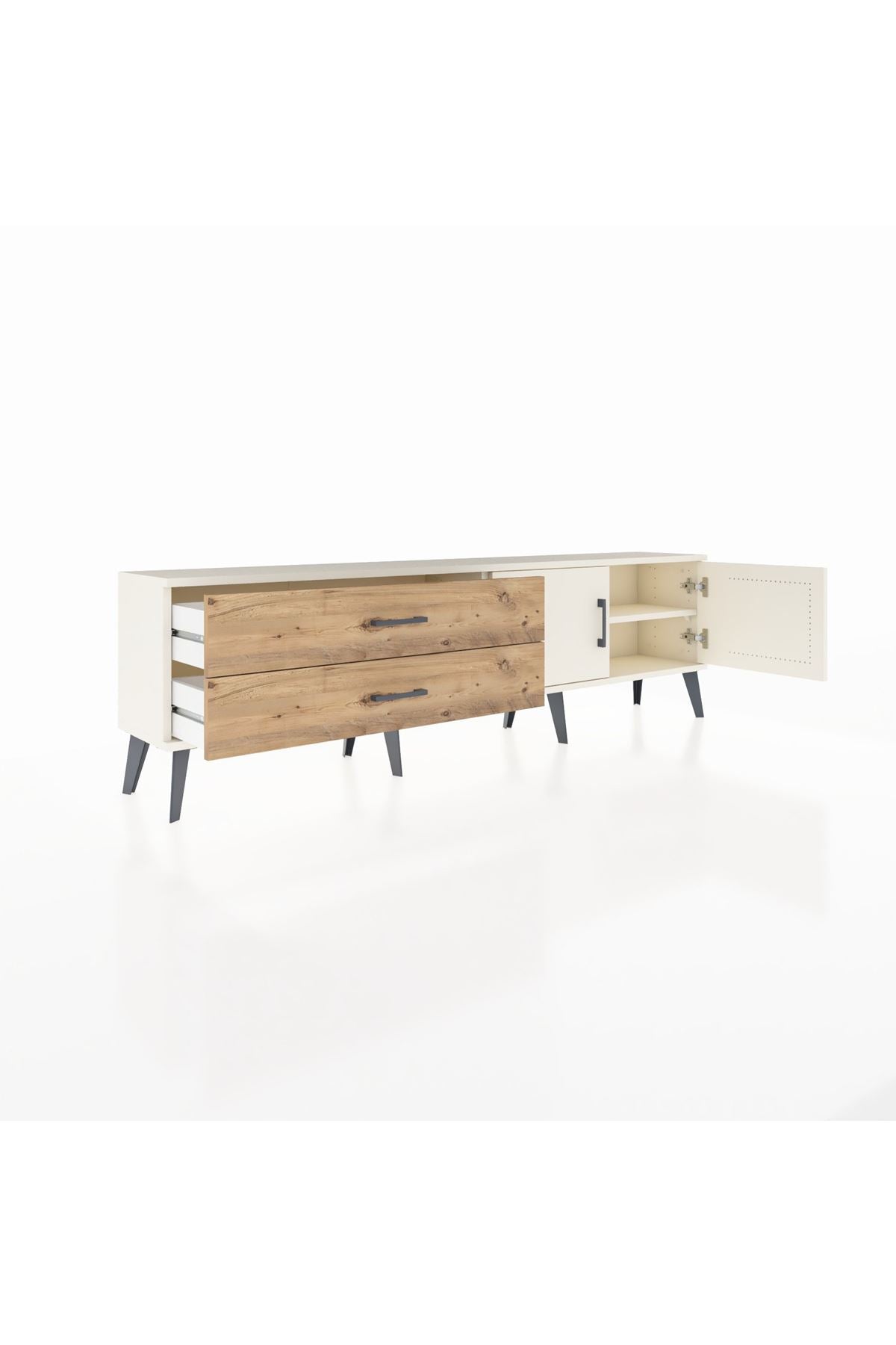 Arges TV Ünitesi Tek Raflı 2 Çekmeceli 2 Kapaklı 176x30x51 Aytaşı-Aytaşı/Çam