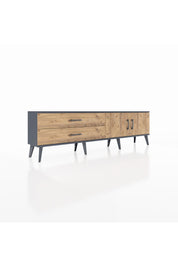 Arges TV Ünitesi Tek Raflı 2 Çekmeceli 2 Kapaklı 176x30x51 Antrasit-Çam/Çam