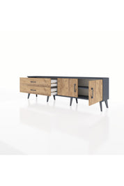 Arges TV Ünitesi Tek Raflı 2 Çekmeceli 2 Kapaklı 176x30x51 Antrasit-Çam/Çam