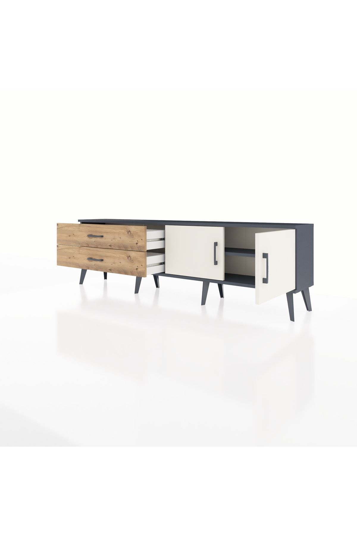 Arges TV Ünitesi Tek Raflı 2 Çekmeceli 2 Kapaklı 176x30x51 Antrasit-Aytaşı/Çam