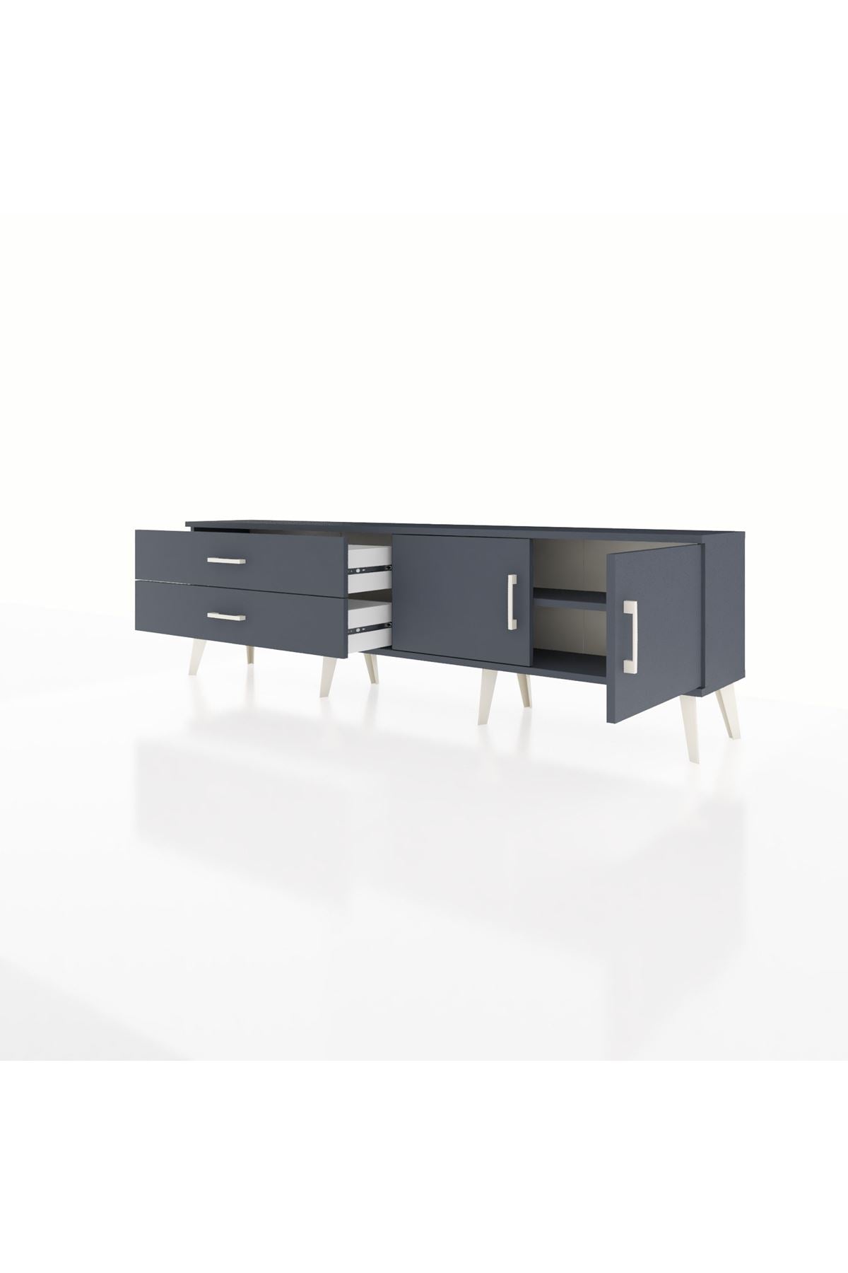 Arges TV Ünitesi Tek Raflı 2 Çekmeceli 2 Kapaklı 176x30x51 Antrasit-Antrasit/Antrasit