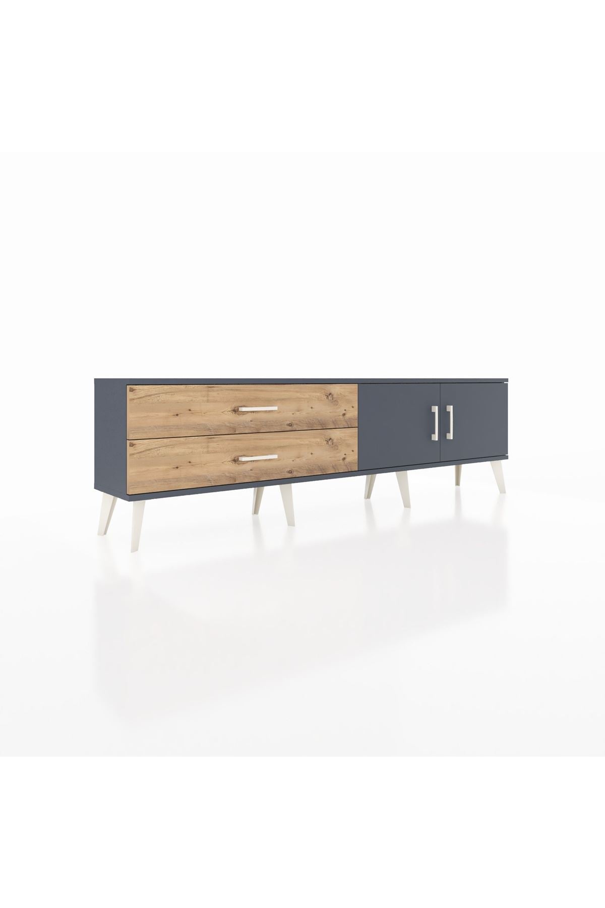 Arges TV Ünitesi Tek Raflı 2 Çekmeceli 2 Kapaklı 176x30x51 Antrasit-Antrasit/Çam