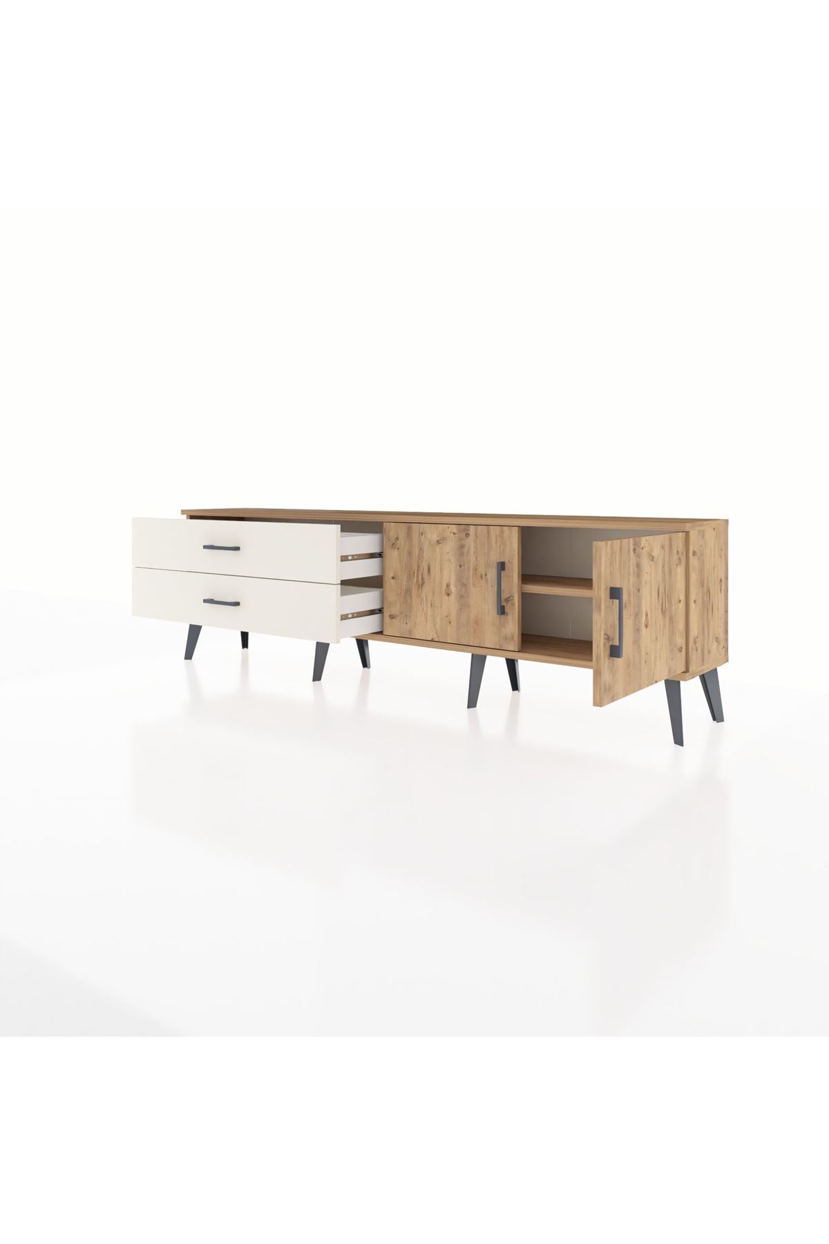 Arges TV Ünitesi Tek Raflı 2 Çekmeceli 2 Kapaklı 176x30x51 Çam-Çam/Aytaşı