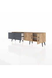 Arges TV Ünitesi Tek Raflı 2 Çekmeceli 2 Kapaklı 176x30x51 Çam-Çam/Antrasit