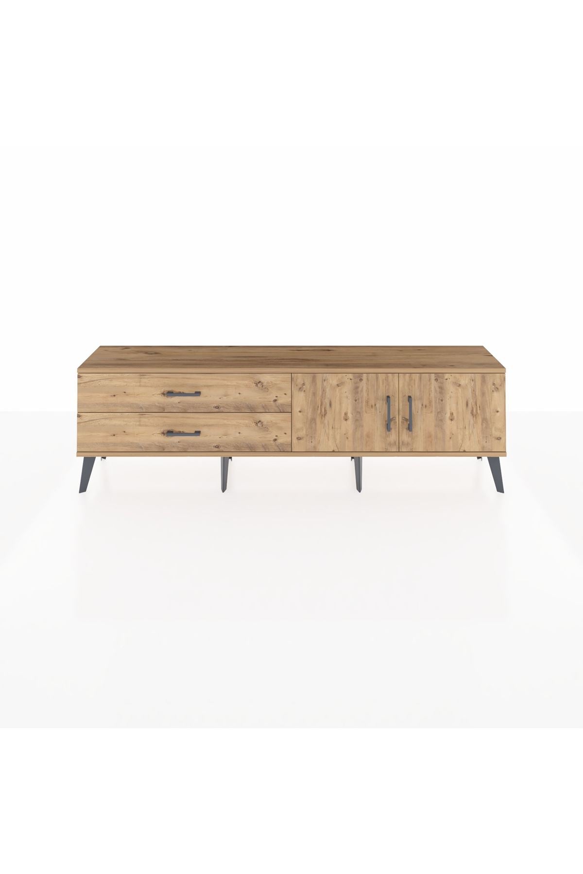 Arges TV Ünitesi Tek Raflı 2 Çekmeceli 2 Kapaklı 176x30x51 Çam-Çam/Çam