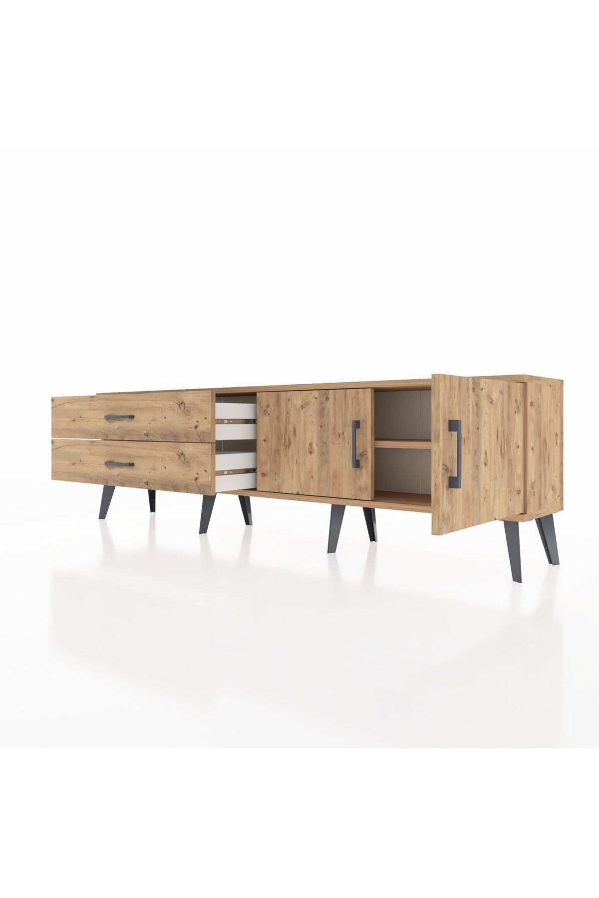 Arges TV Ünitesi Tek Raflı 2 Çekmeceli 2 Kapaklı 176x30x51 Çam-Çam/Çam